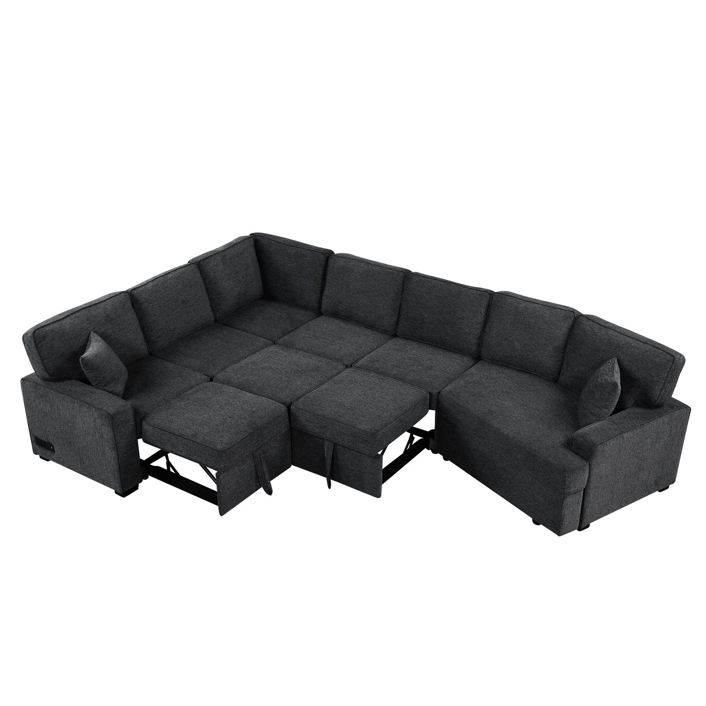 L-Shaped Sofa Sectional Sofa Couch Pull-Out Sofa Bed With Charging Devices And Cup Holders For Living Room - Blue Black