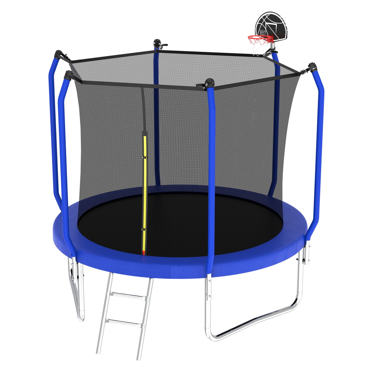10' Trampoline With Basketball Hoop, Astm Approved Reinforced Type Outdoor Trampoline With Enclosure Net - Blue