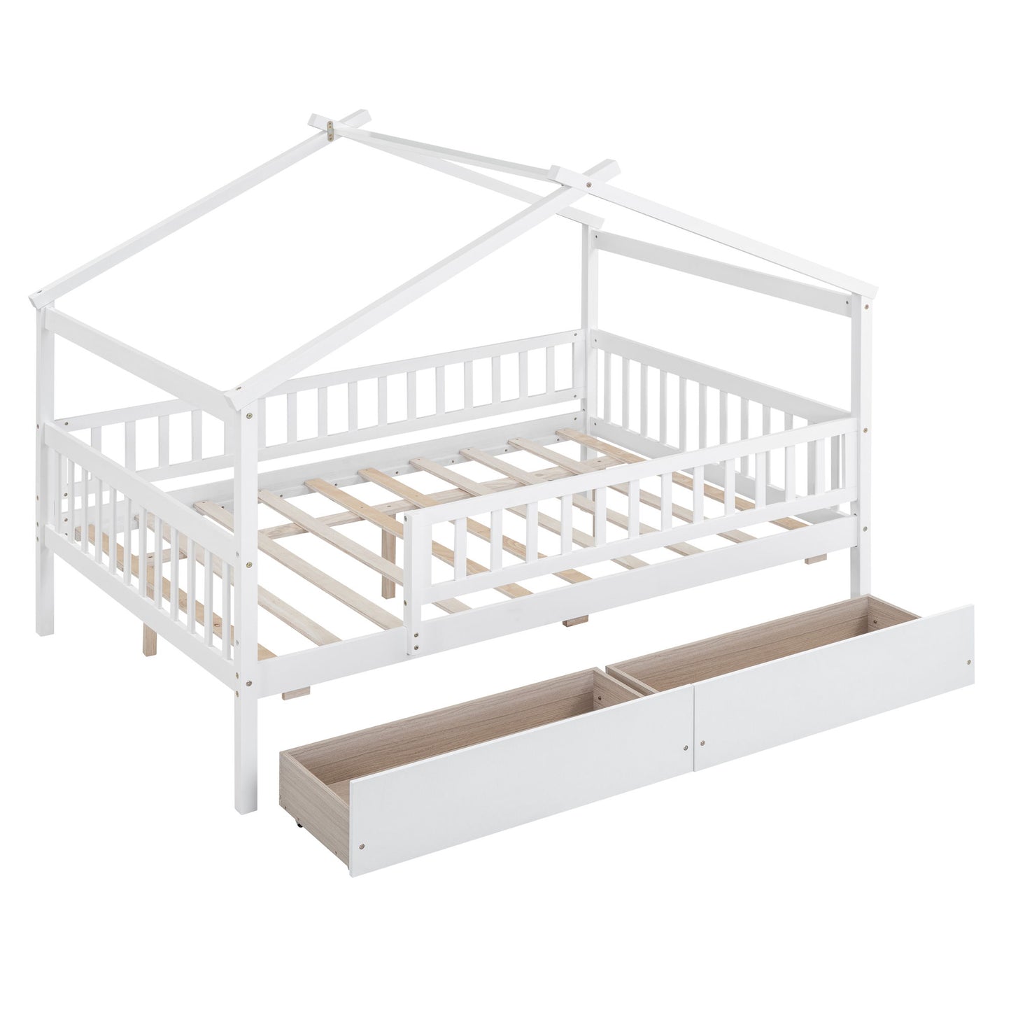 Full Size House Bed With 2 Drawers - White