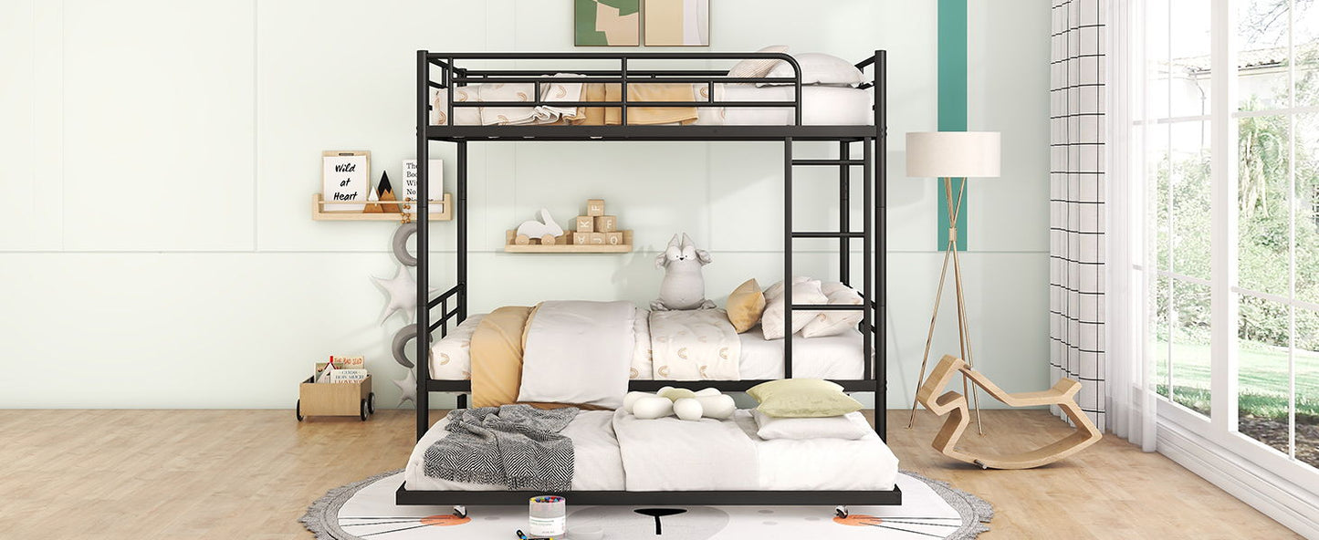 Full Over Full Metal Bunk Bed With Trundle - Black