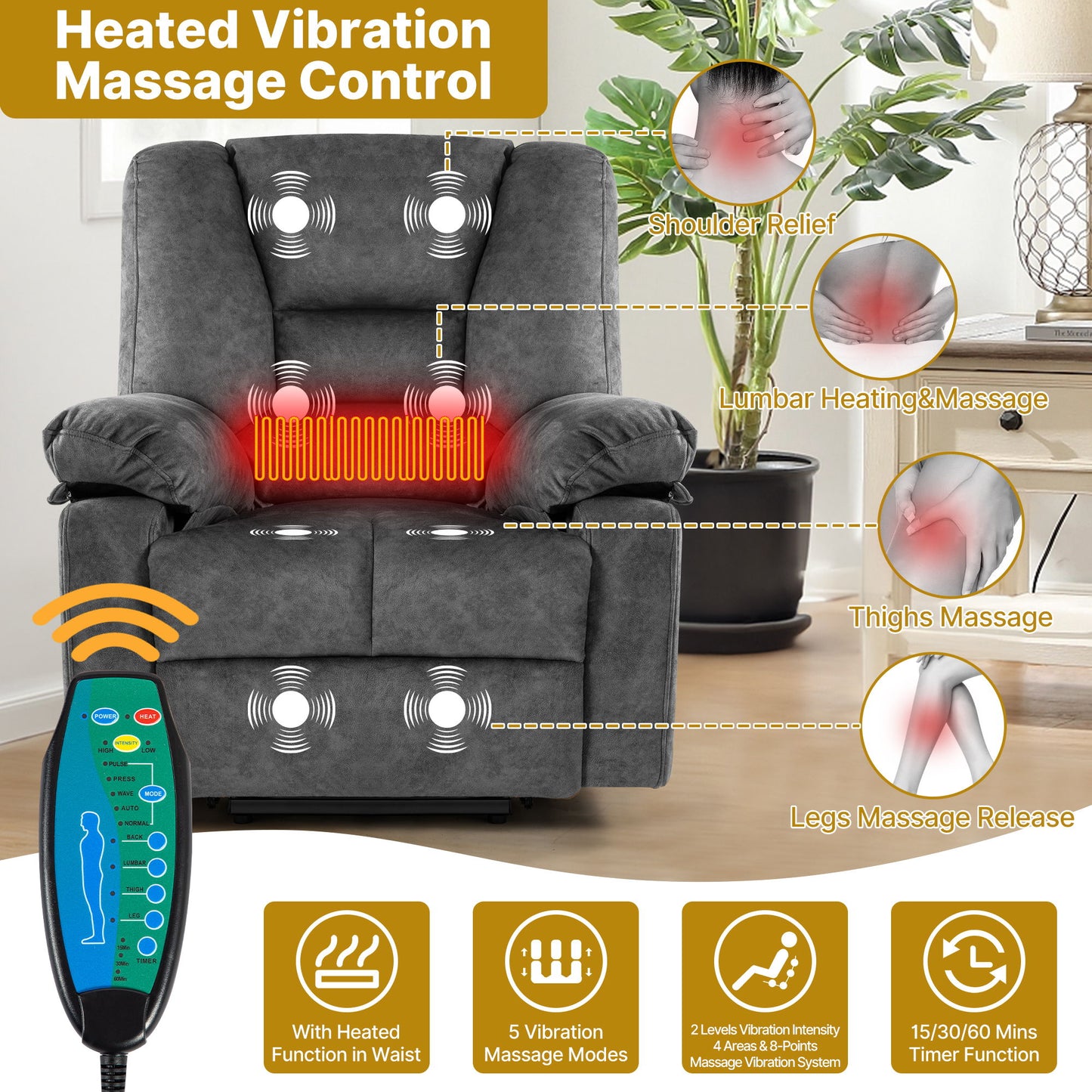 Power Lift Recliner Chair Sofa With Massage - Gray