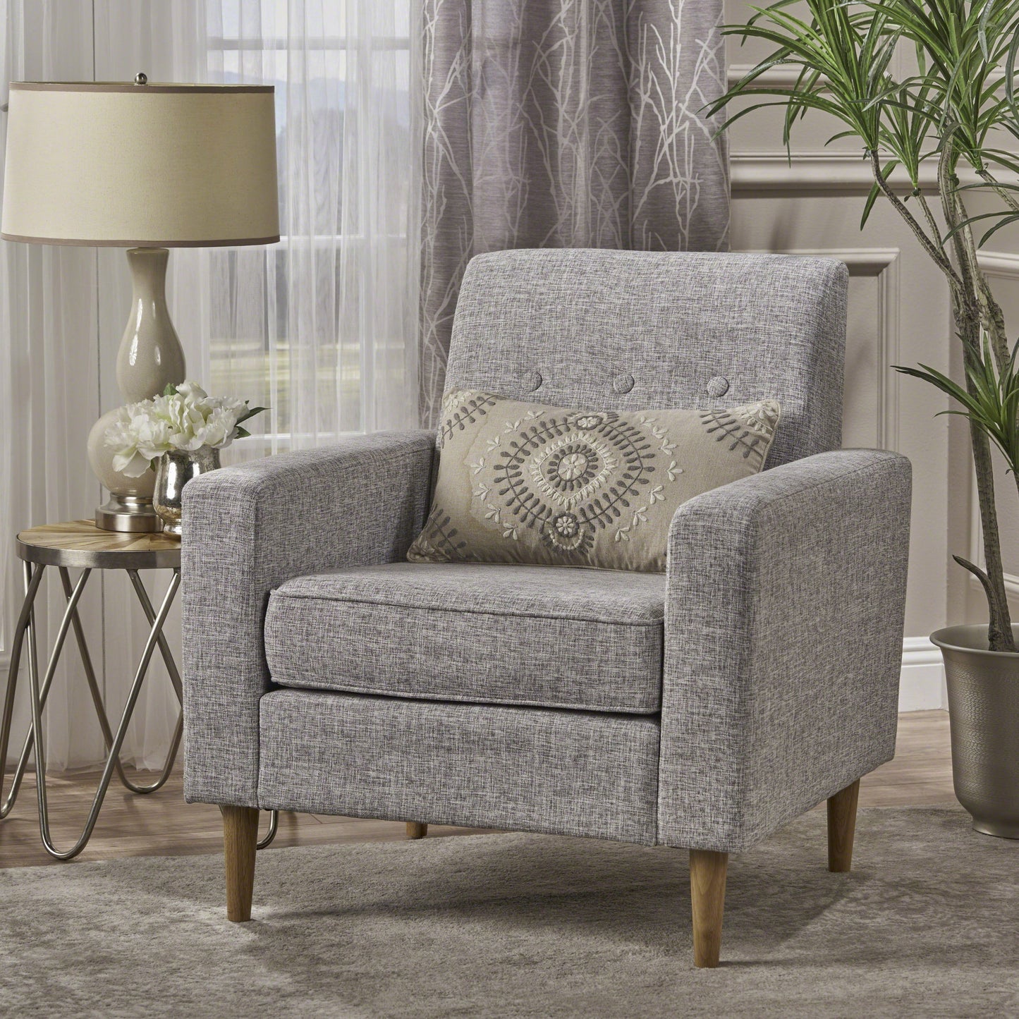 Nebulize - Upholstered Fabric Club Chair With Button Tufted And Square-Off Arm And Back - Light Gray