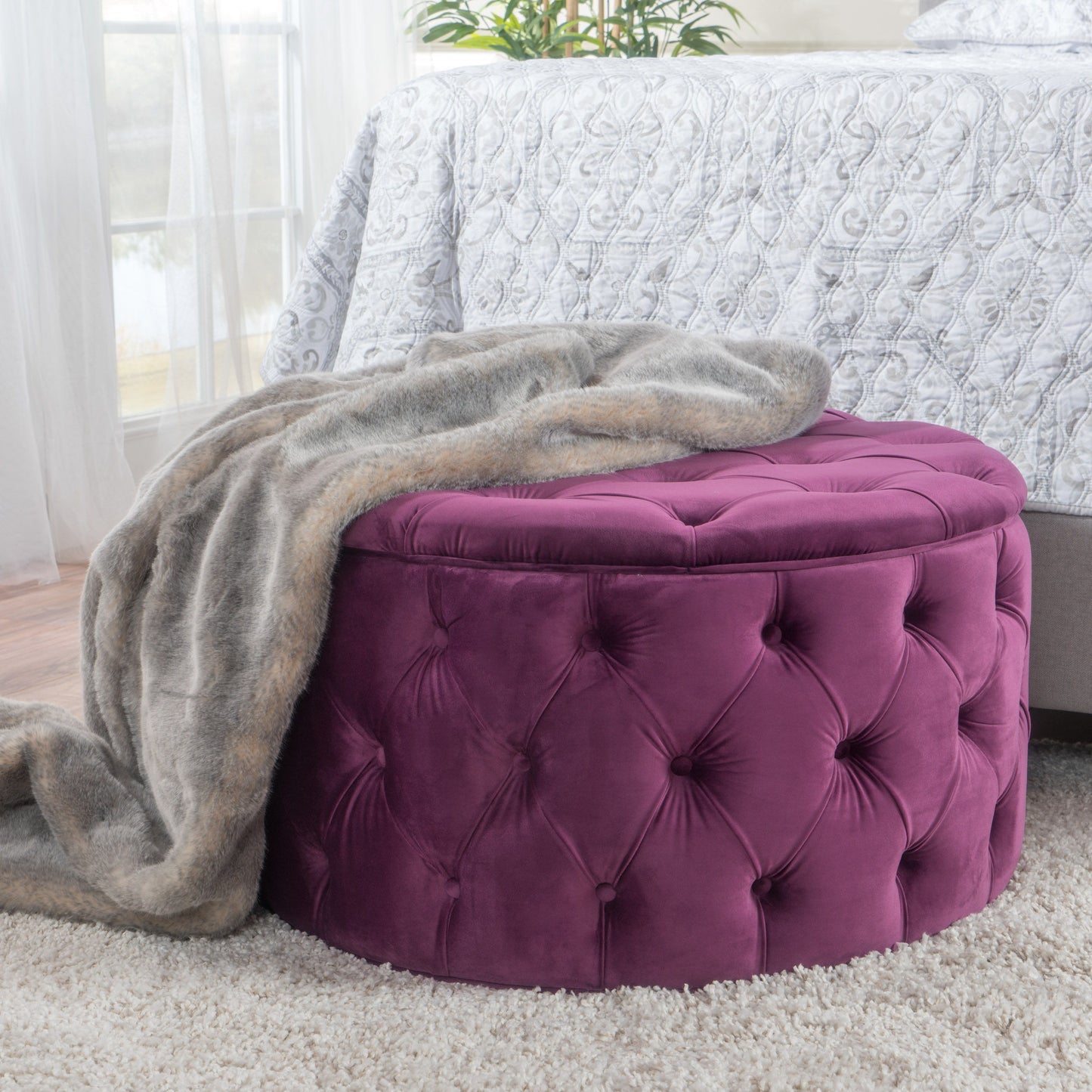 Modern Glam Ottoman Velvet - Fuchsia