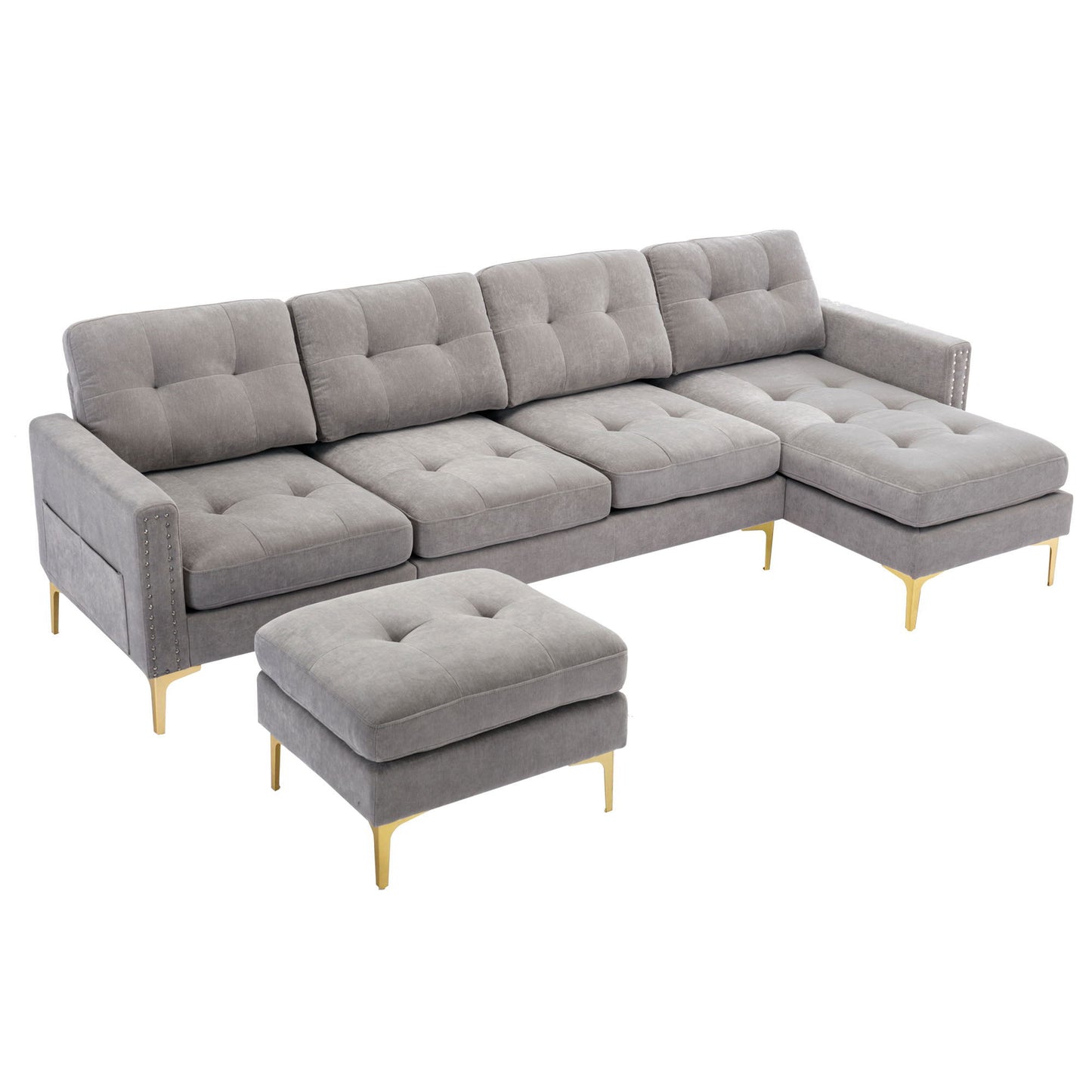 Convertible Sectional Sofa Couch With Movable Ottoman - Light Gray
