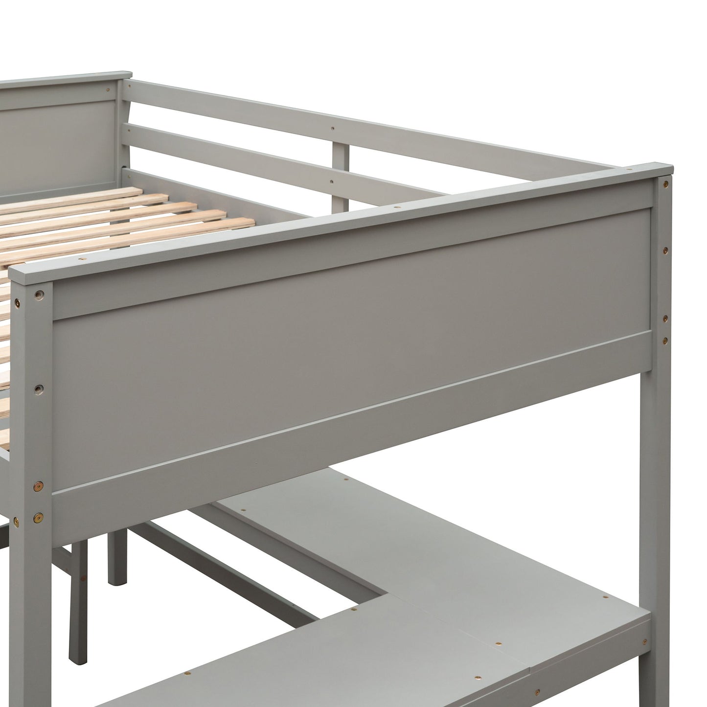 Full Size Loft Bed With Shelves With Desk - Gray