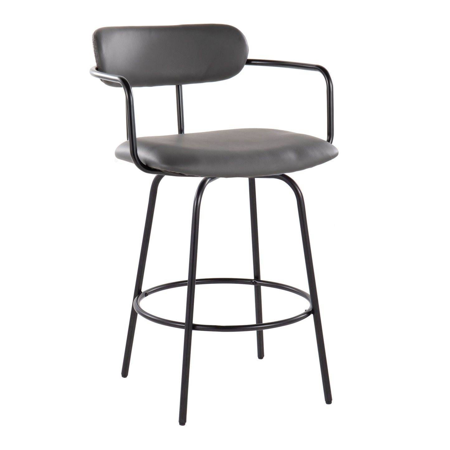 Demi - Contemporary Fixed Height Counter Stool With Swivel With Round Footrest (Set of 2) - Black / Gray