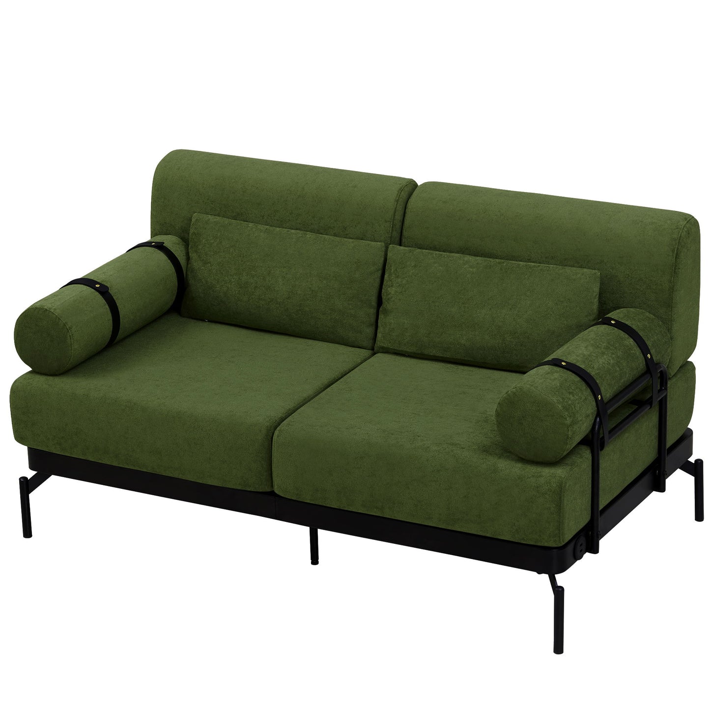 Modern Loveseat Sofa 2 Seater With USB Ports, Cylindrical Armrests - Green