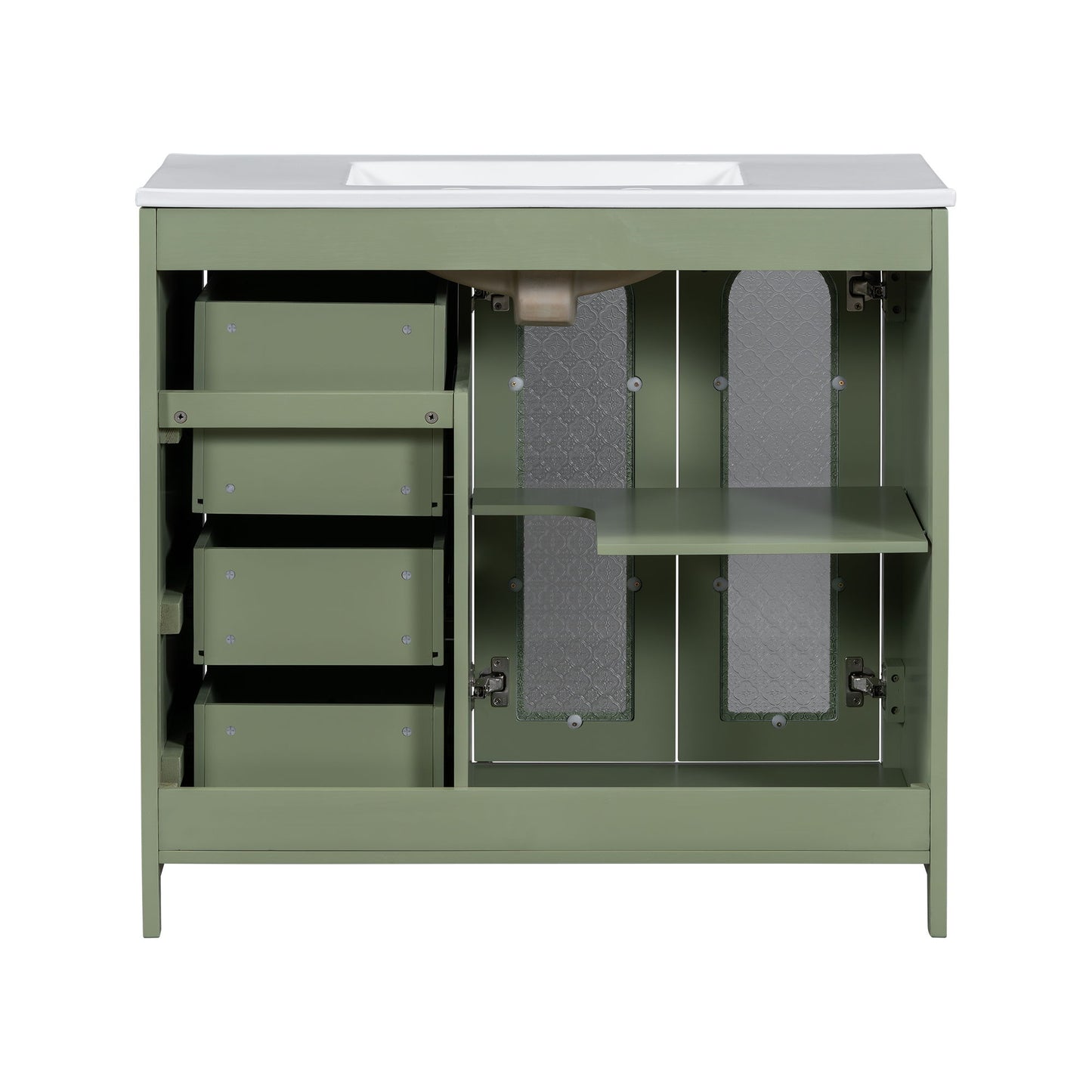 Bathroom Vanity With Two Soft Close Doors, Adjustable Shelves And Three Drawers - Green