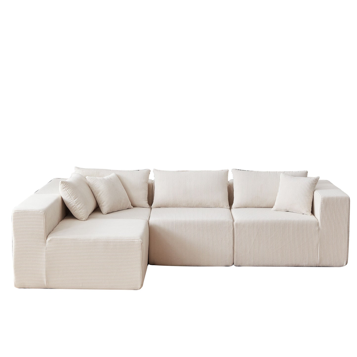 Corduroy Modular L Shaped Sectional Sofa, Luxury Floor Couch Set, 4 Piece Free Combination - Beige