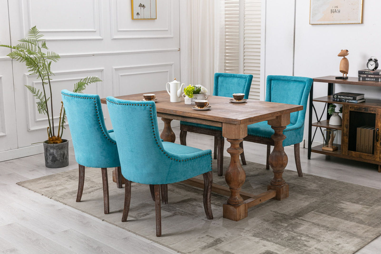 Ultra Side Dining Chair,Thickened Fabric Chairs With Neutrally Toned Solid Wood Legs, Bronze Nail Head (Set of 2) - Blue