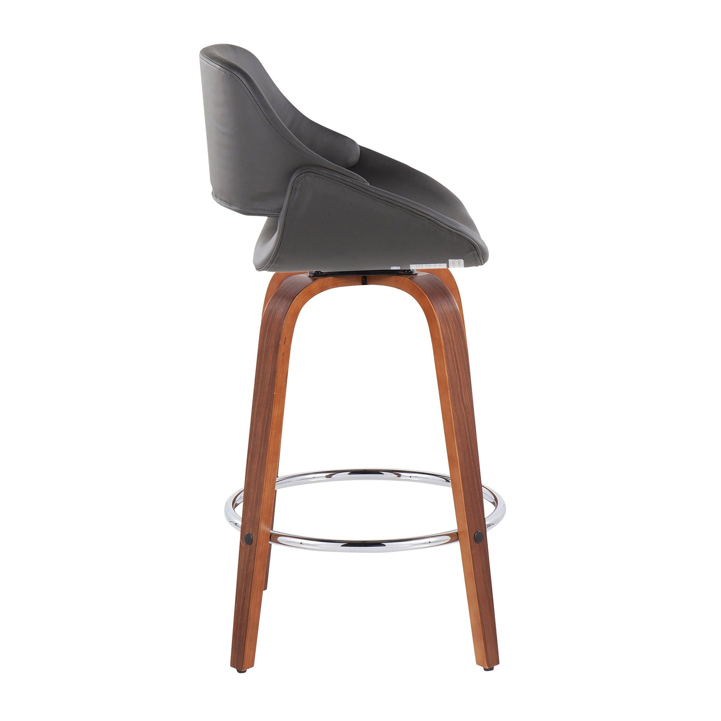 Fabrico - Mid-Century Modern Fixed Height Counter Stool With Round Footrest (Set of 2) - Walnut / Gray