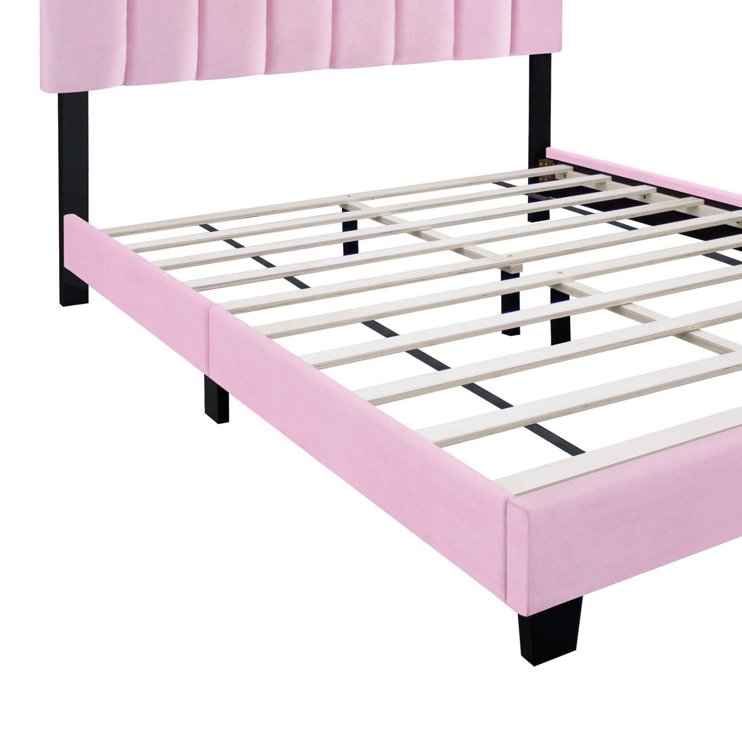 Velvet Upholstered Bed Frame With Adjustable Features, Teenage Girl's Favorite Collection - Pink