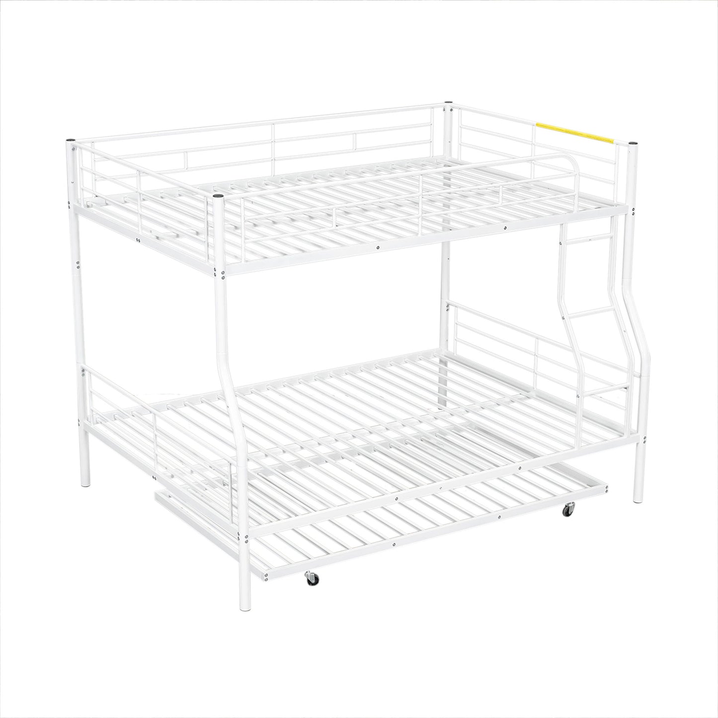 Full Long Over Queen Metal Bunk Bed With Trundle - White