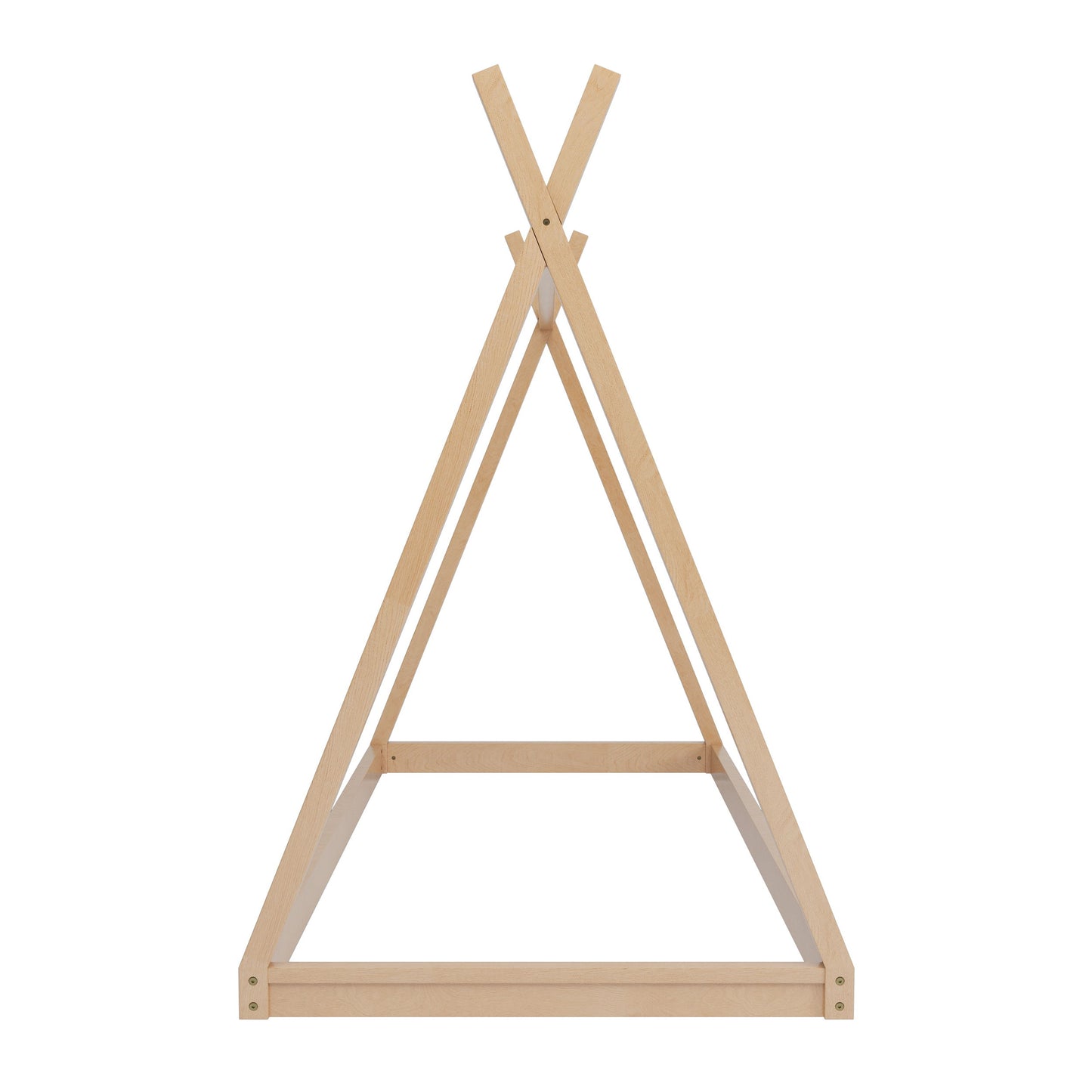 Wood Twin Size Tent Bed For Kids, Montessori Style Low - Floor Bed, House-Shape Tent Bed Frame For Boys Girls Teens, Without Slats - Natural