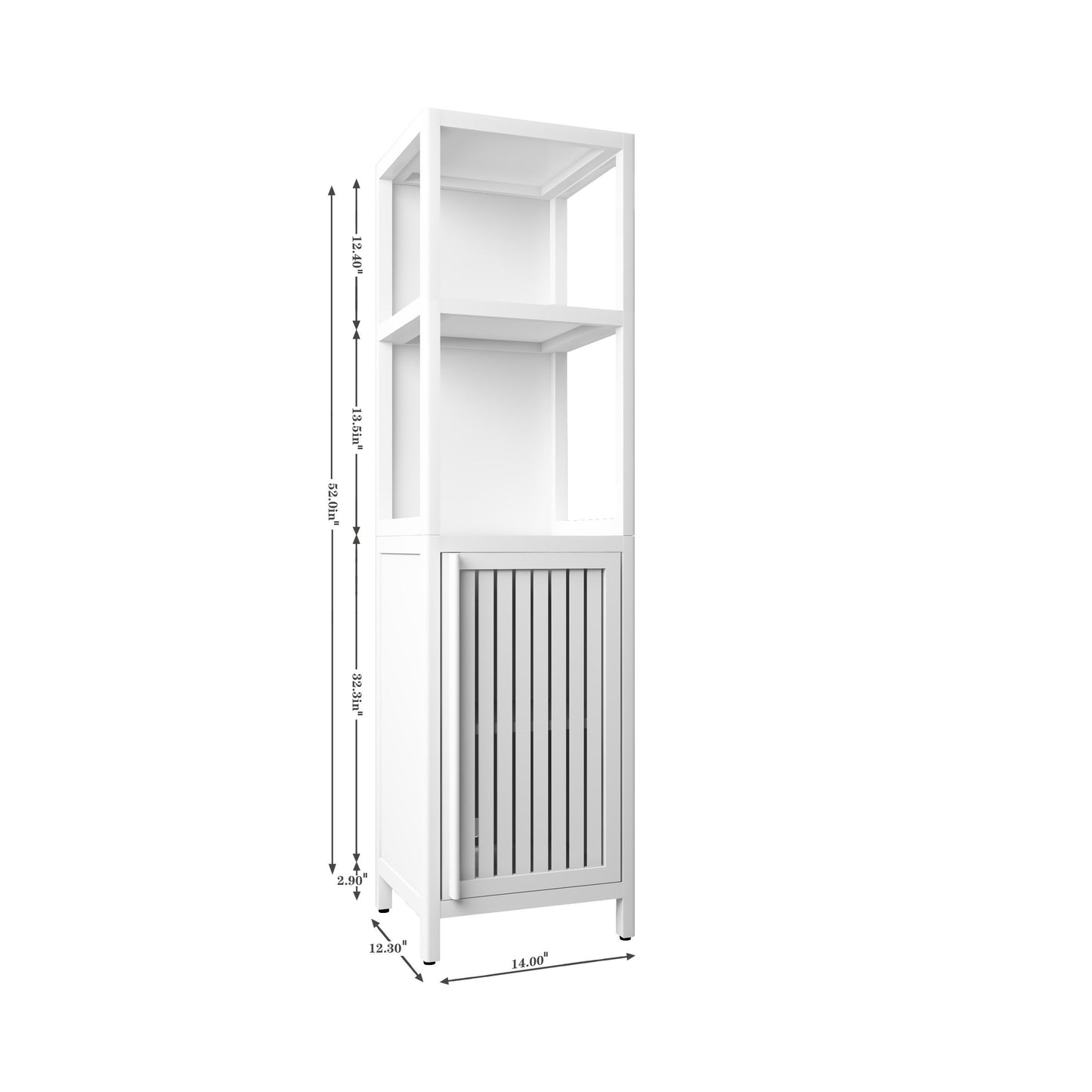 Bamboo Storage Cabinet With Tall Linen Tower, Multi Functional For Bathroom And Living Spaces - White