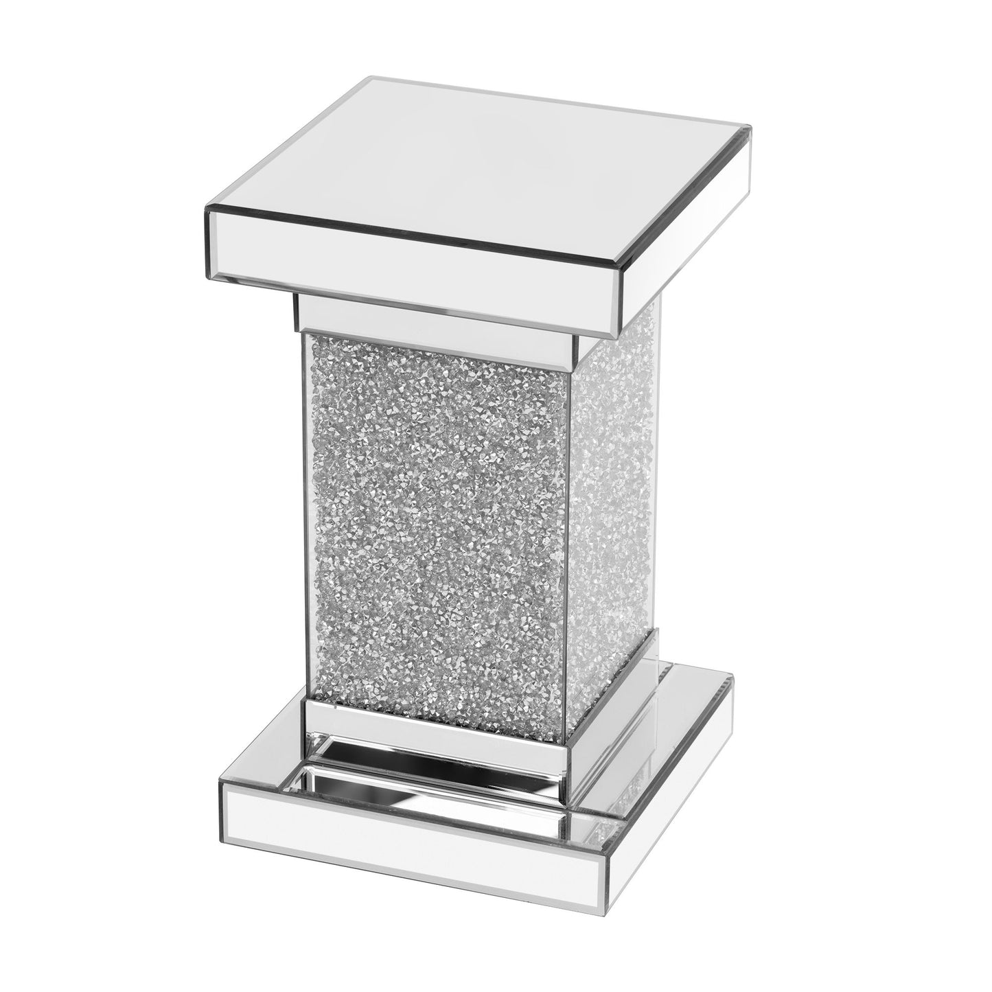 Square Mirrored End Table With Led Lights, Modern Side Table With Crushed Diamond For Living Room - Silver