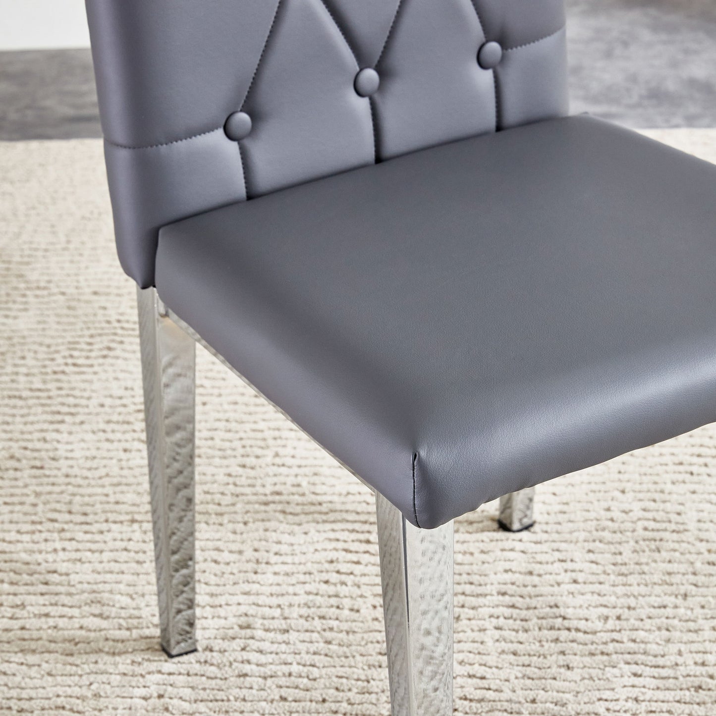 Armless Dining Chairs, Grid And Buckle Design Of The Back (Set of 4) - Gray