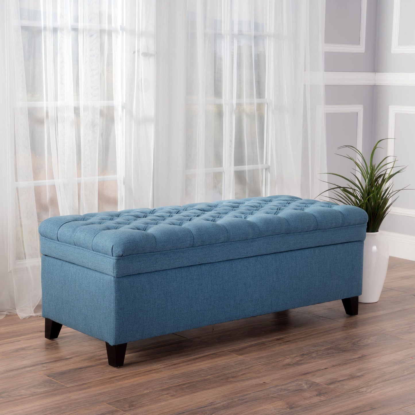 Juliana - Storage Ottoman With Stylish DesignÔøΩÔøΩÔøΩÔøΩÔøΩÔøΩÔøΩÔøΩÔøΩÔøΩÔøΩÔøΩÔøΩÔøΩÔøΩ Fabric And Birch Legs - Blue