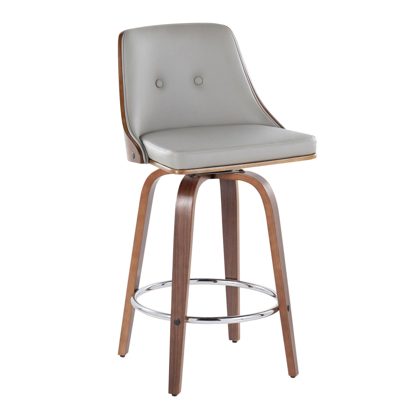 Gianna - Mid-Century Modern Fixed Height Counter Stool With Swivel With Round Footrest (Set of 2) - Walnut / Light Gray