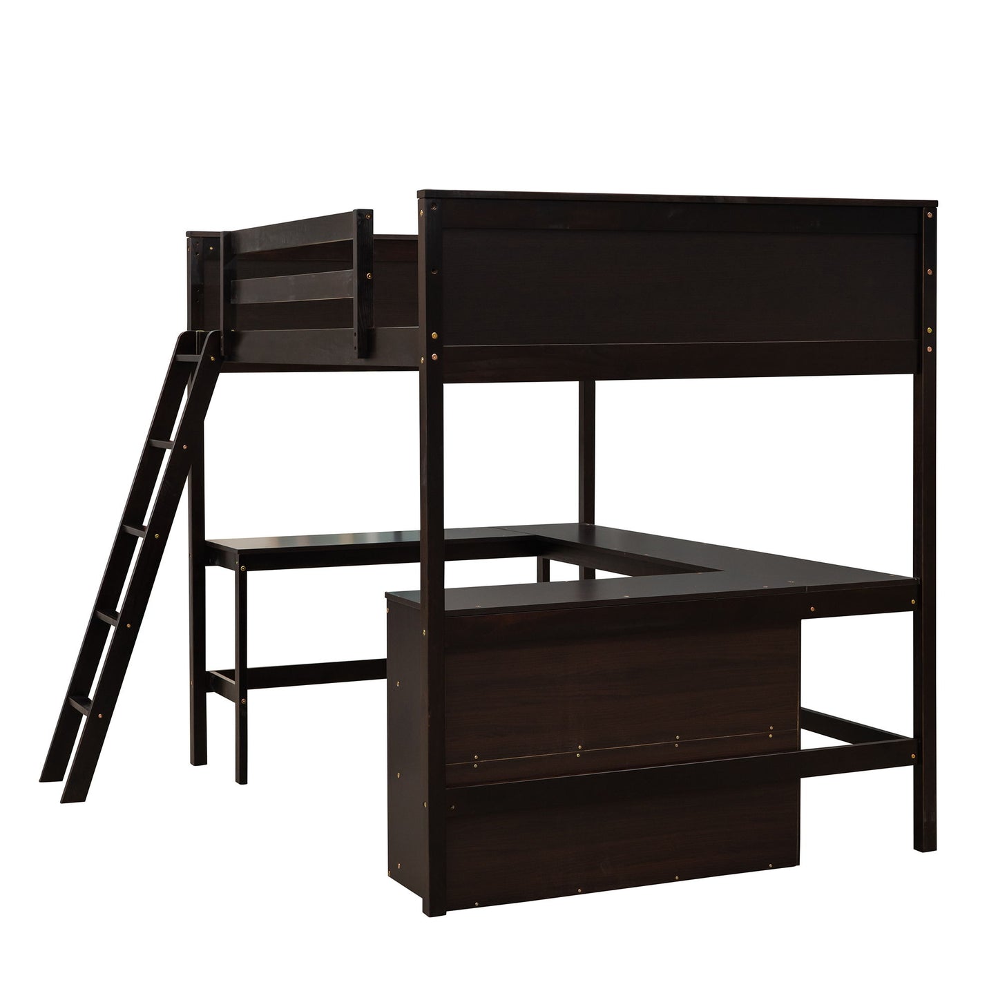 Full Size Loft Bed With Shelves With Desk - Espresso