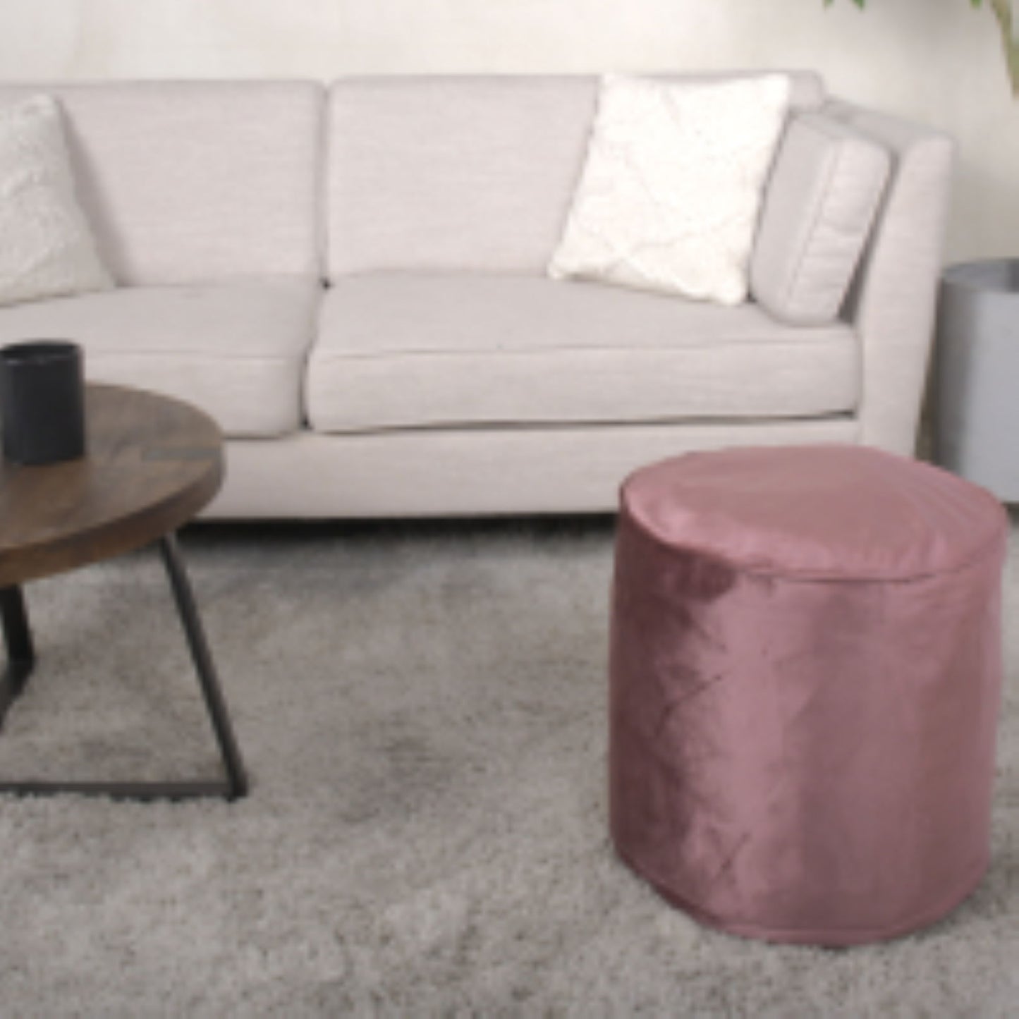 Shimon - Cylinder Pouf Ottoman Floor Cushion - Blush Pink