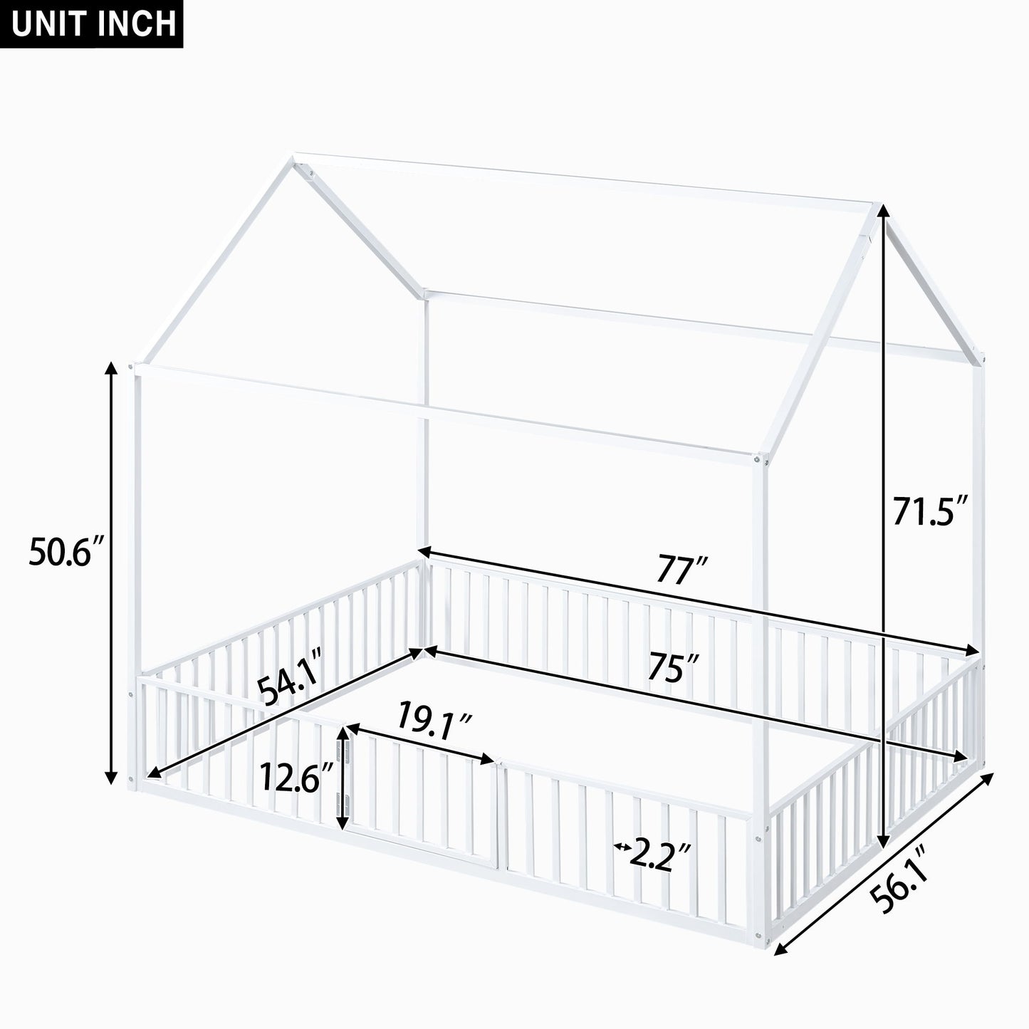 House Bed With Fence And Door - White