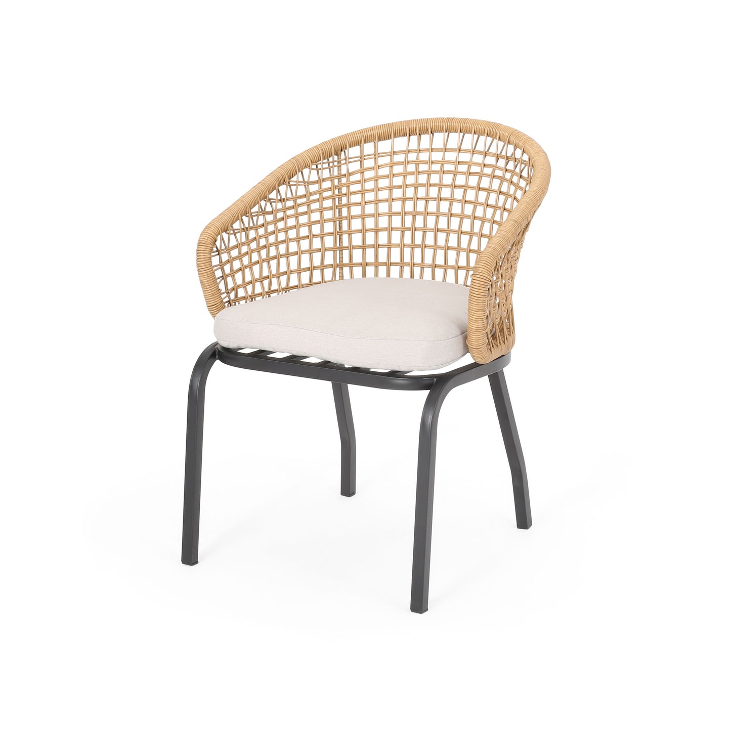 Outdoor Wicker Chair With Powder Coated Iron Legs - Light Brown