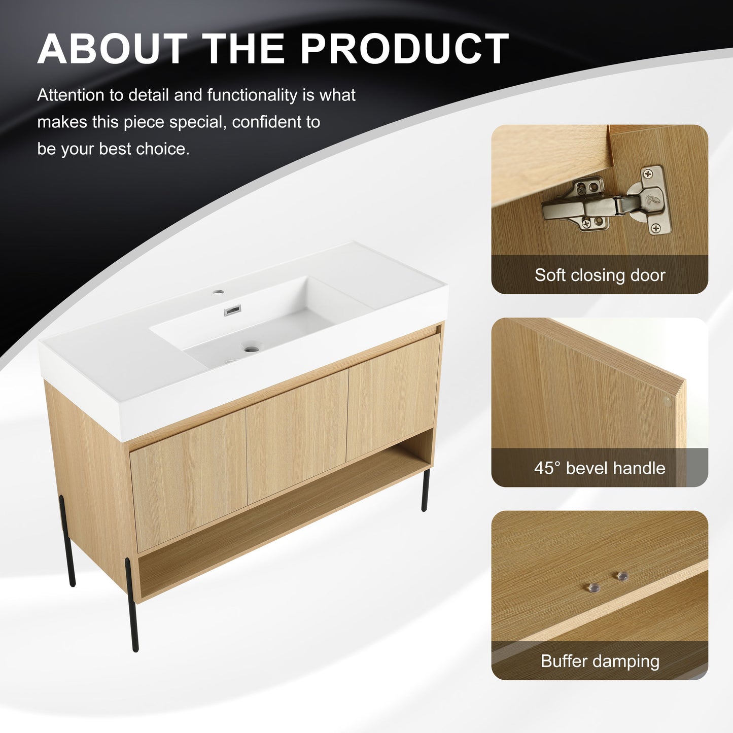 Modern Bathroom Vanity Combo With Single Resin Sink And Storage Cabinet, Multilayer Solid Wood - Oak