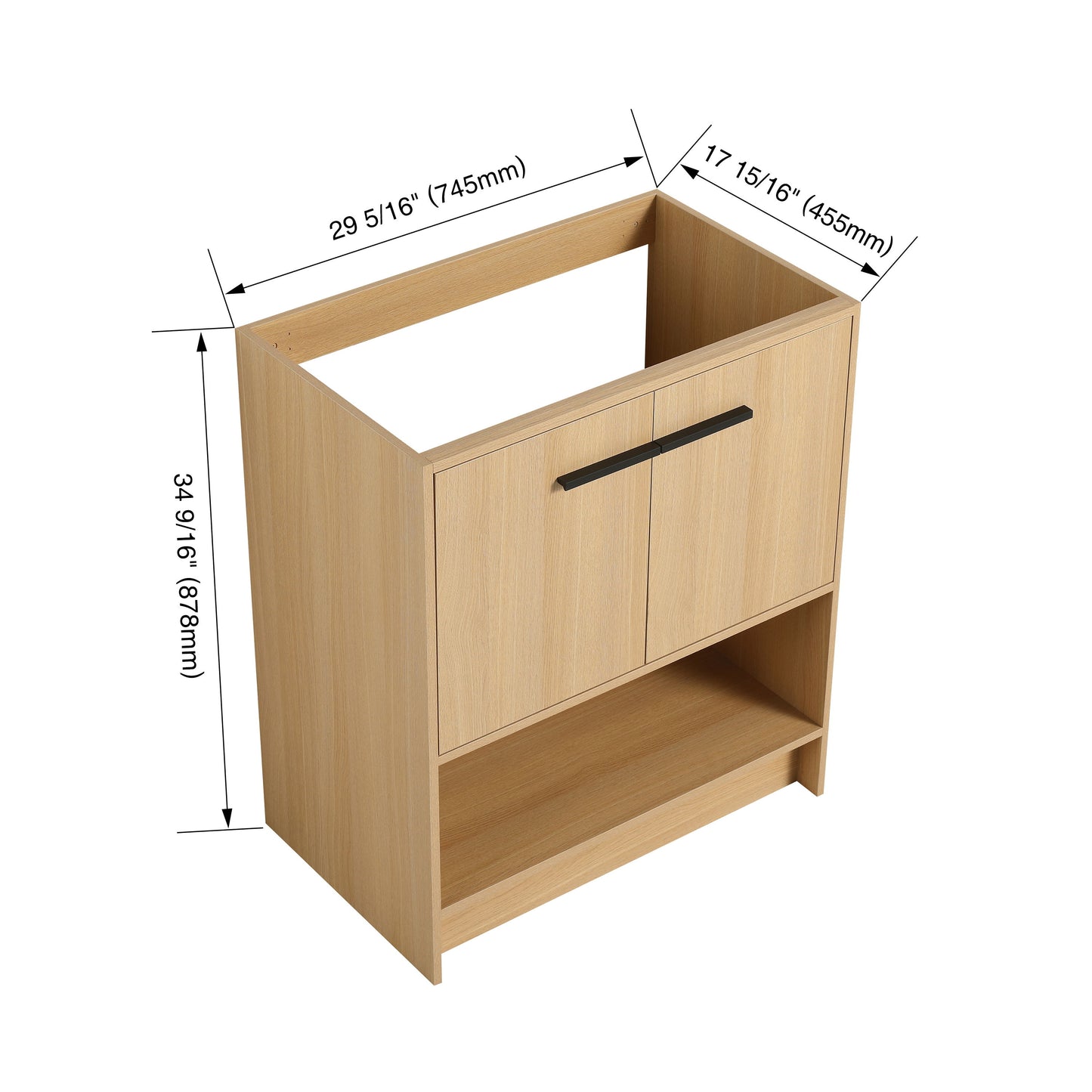 Modern Freestanding 30" Bathroom Vanity With Open Storage Compartment, Construction, Excluding Sink - Oak