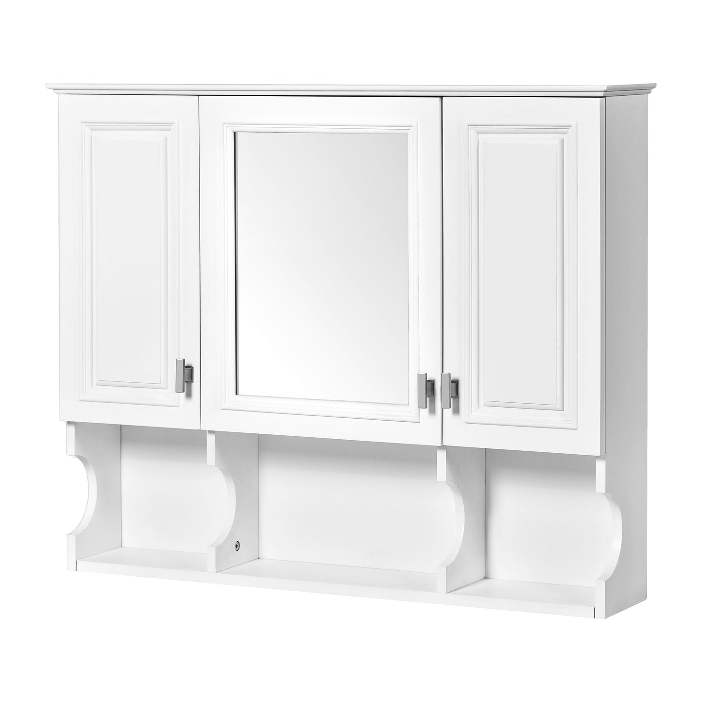 Wall Mounted Bathroom Medicine Cabinet, Modern Bathroom Wall Cabinet With Mirror, Mirror Cabinet With Open Shelves - White