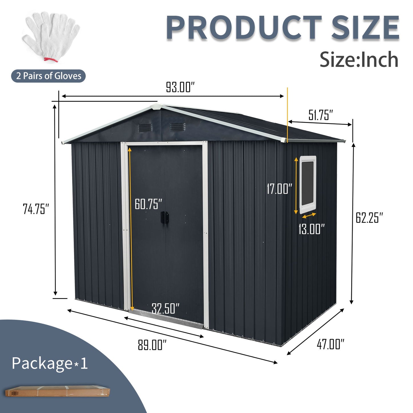 8Ft X 4Ft Outdoor Metal Storage Shed With Window And Metal Foundation For Backyard, Patio, Lawn - Black / White