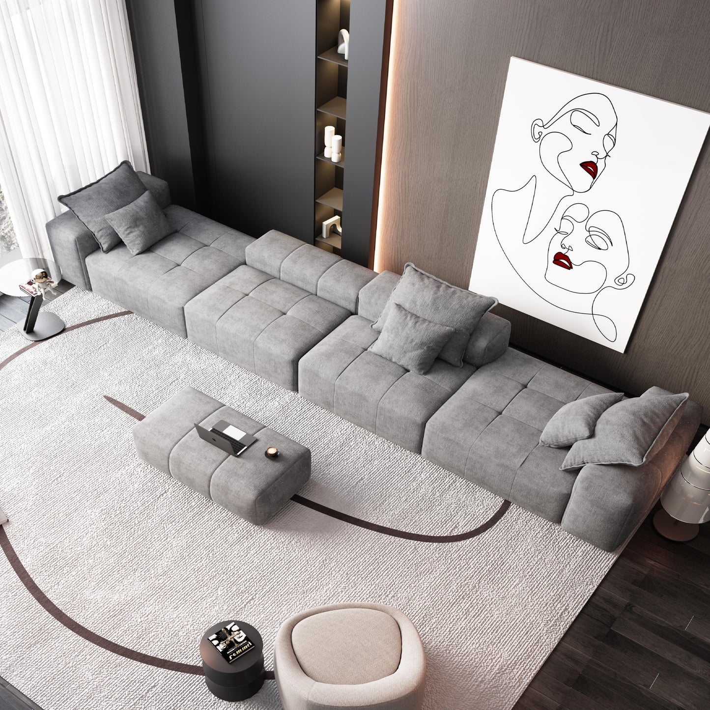 Modern Oversized Modular Sectional Sofa, Sparkling Fabric Soft Cushion Sofa With 6 Pillows, 6 Pieces Diy Combination Tufted Sofa, No Assembly Required - Gray
