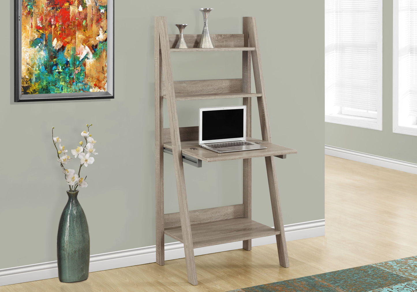Computer Desk For Home Office, Laptop, Leaning, Storage Shelves, Contemporary & Modern - Taupe