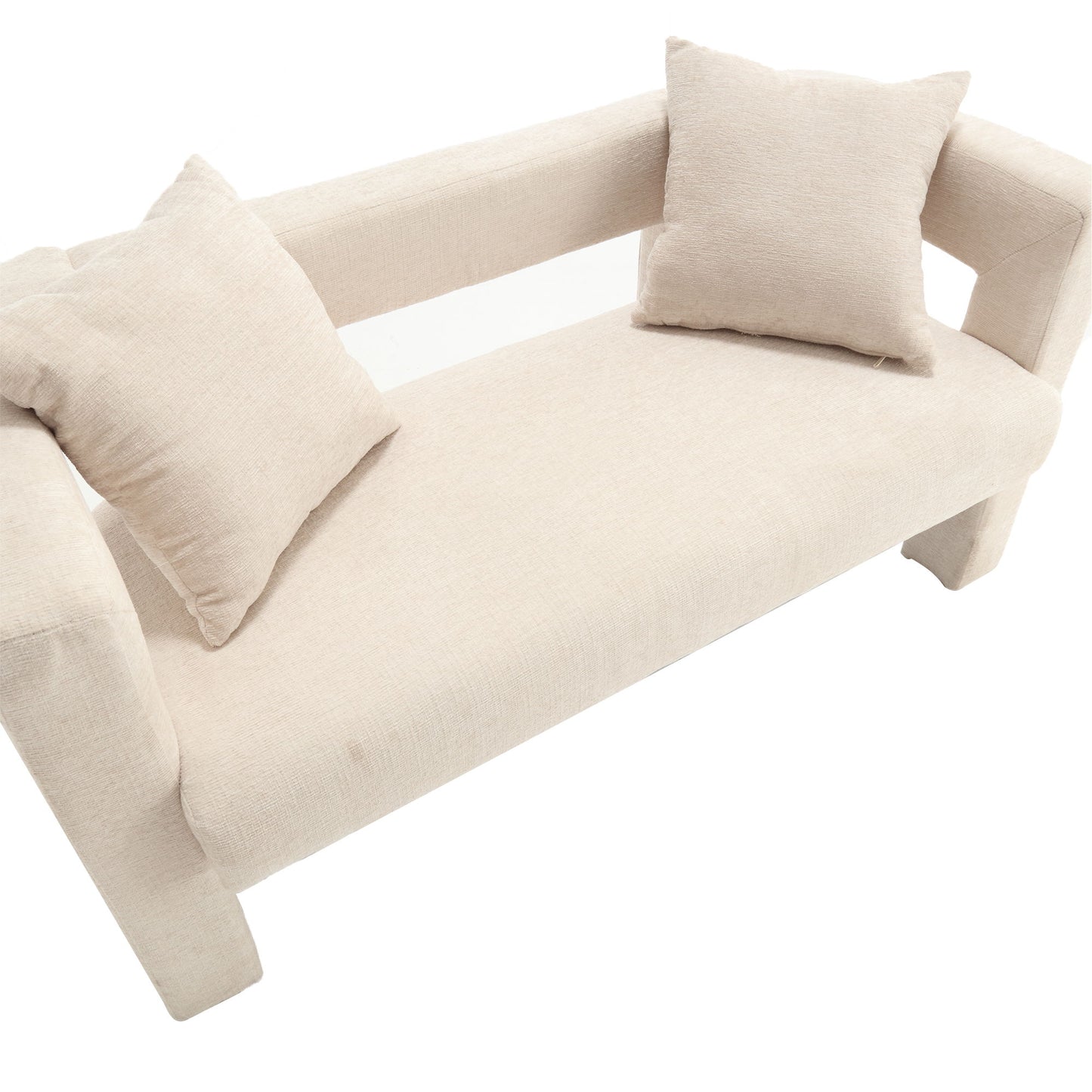 Modern Loveseat Sofa, Comfy Upholstered 2 Seater Sofa - Beige