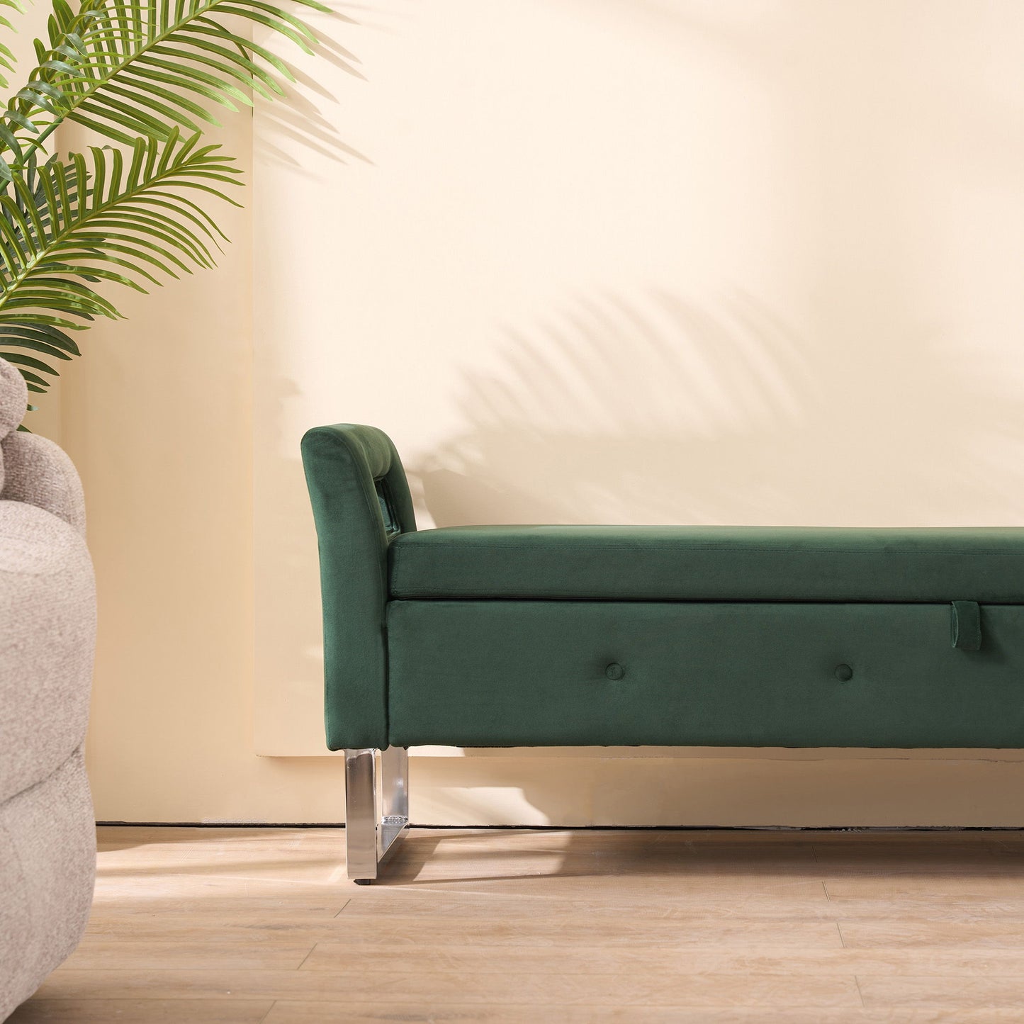 Wide Storage Soft Ottoman Bench With Armrests, Footrest Bed End Stool For Living Room, Dorm, Entryway And Bedroom - Green