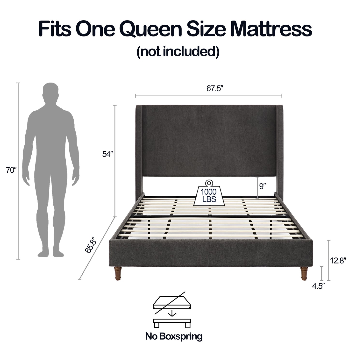 Harper - Tall Headboard Upholstered Bed With High Headboard - Gray