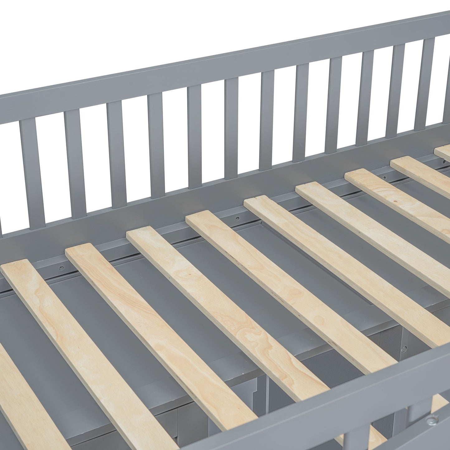 Twin Size House Loft Bed With Ladder And Wardrobe - Gray