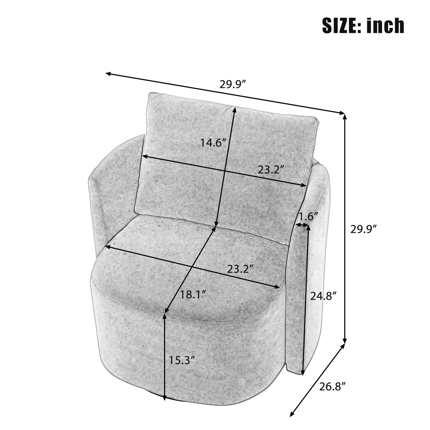 Modern 360ÔøΩÔøΩ Swivel Accent Barrel Armchair Chenille, Upholstered With Curved Design For Living Room, Bedroom, Office, And Hotel - Gray