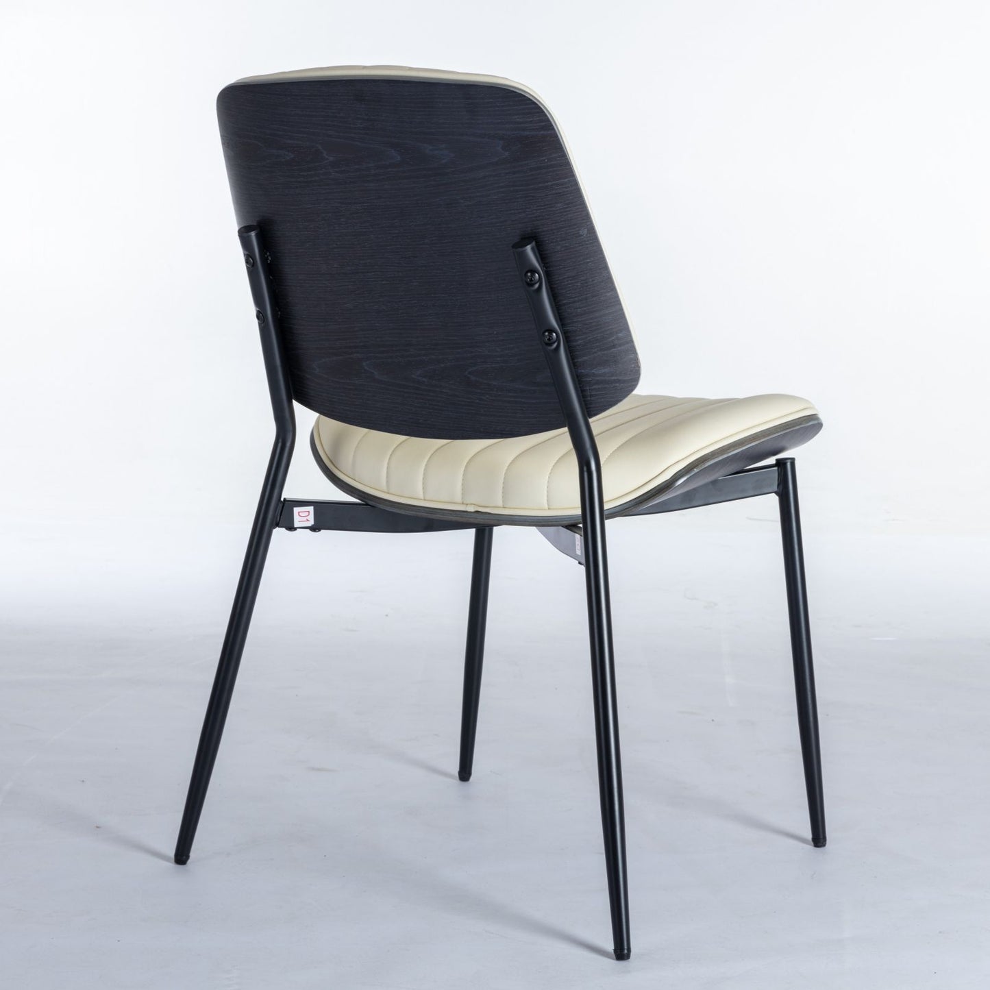 Dining Chairs Mid-Century Modern Retro Faux Leather Chair With Walnut Bentwood Back Upholstered Seat Metal Legs Adjustable Foot For Kitchen Dining Room Chairs (Set of 2) - Beige