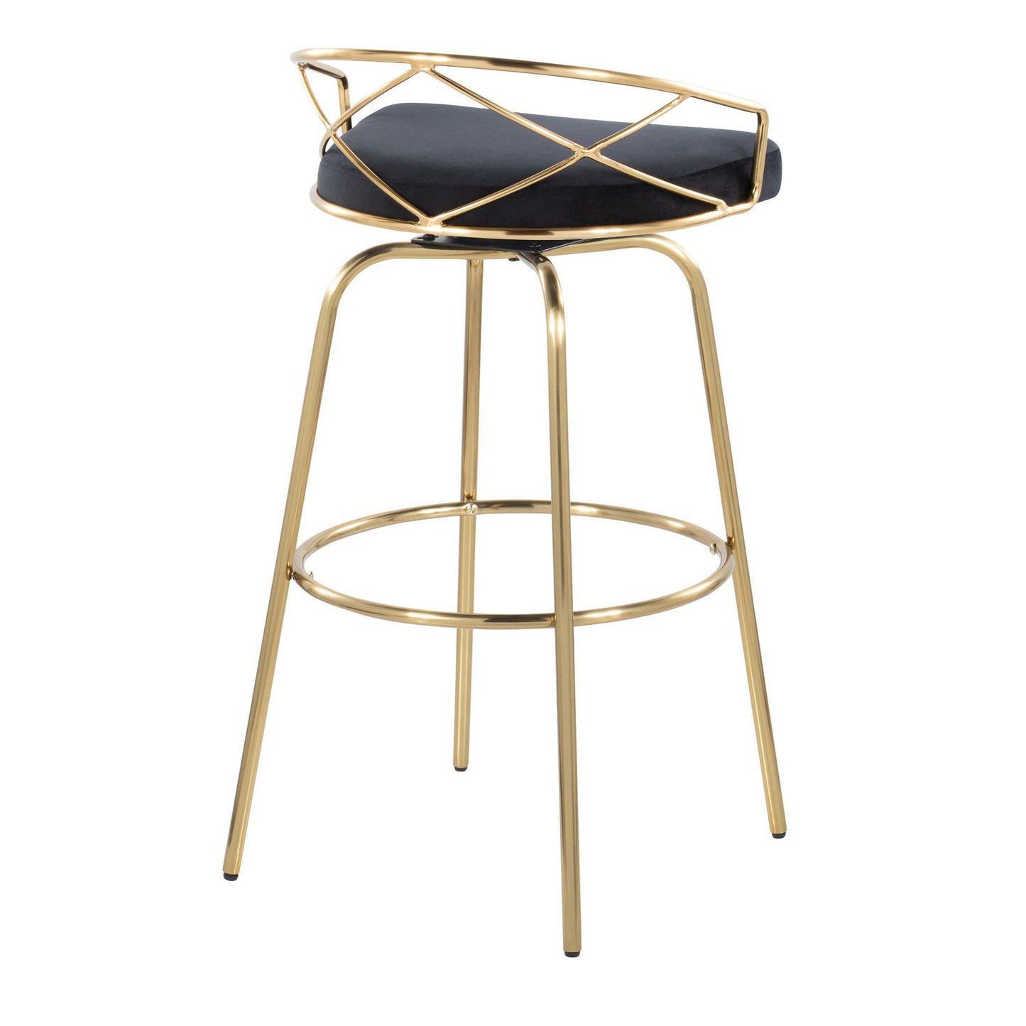 Charlotte - Glam Glam / Art Deco Fixed Height Barstool With Swivel With Round Footrest (Set of 2) - Gold / Black