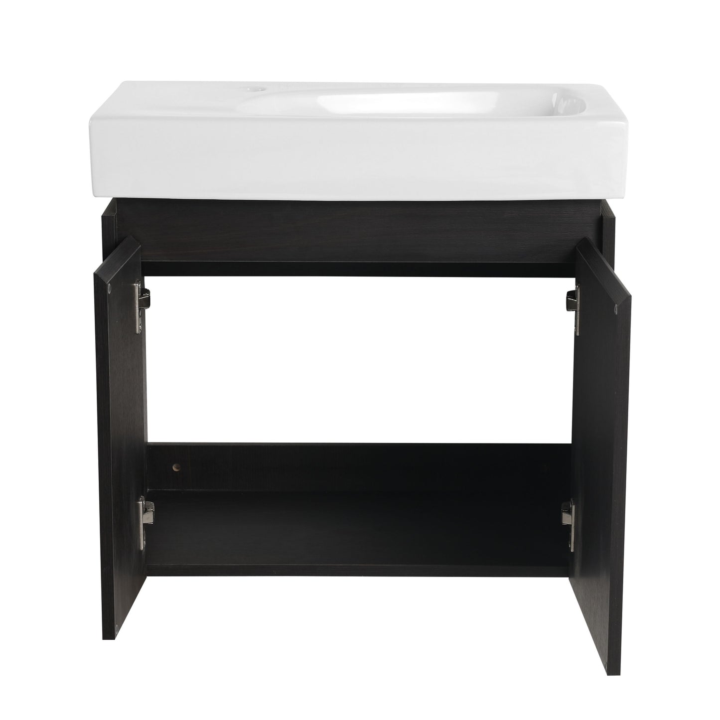Modern 24" Bathroom Vanity With Ceramic Basin, Wall Mounted Sink Combo Cabinet - Black