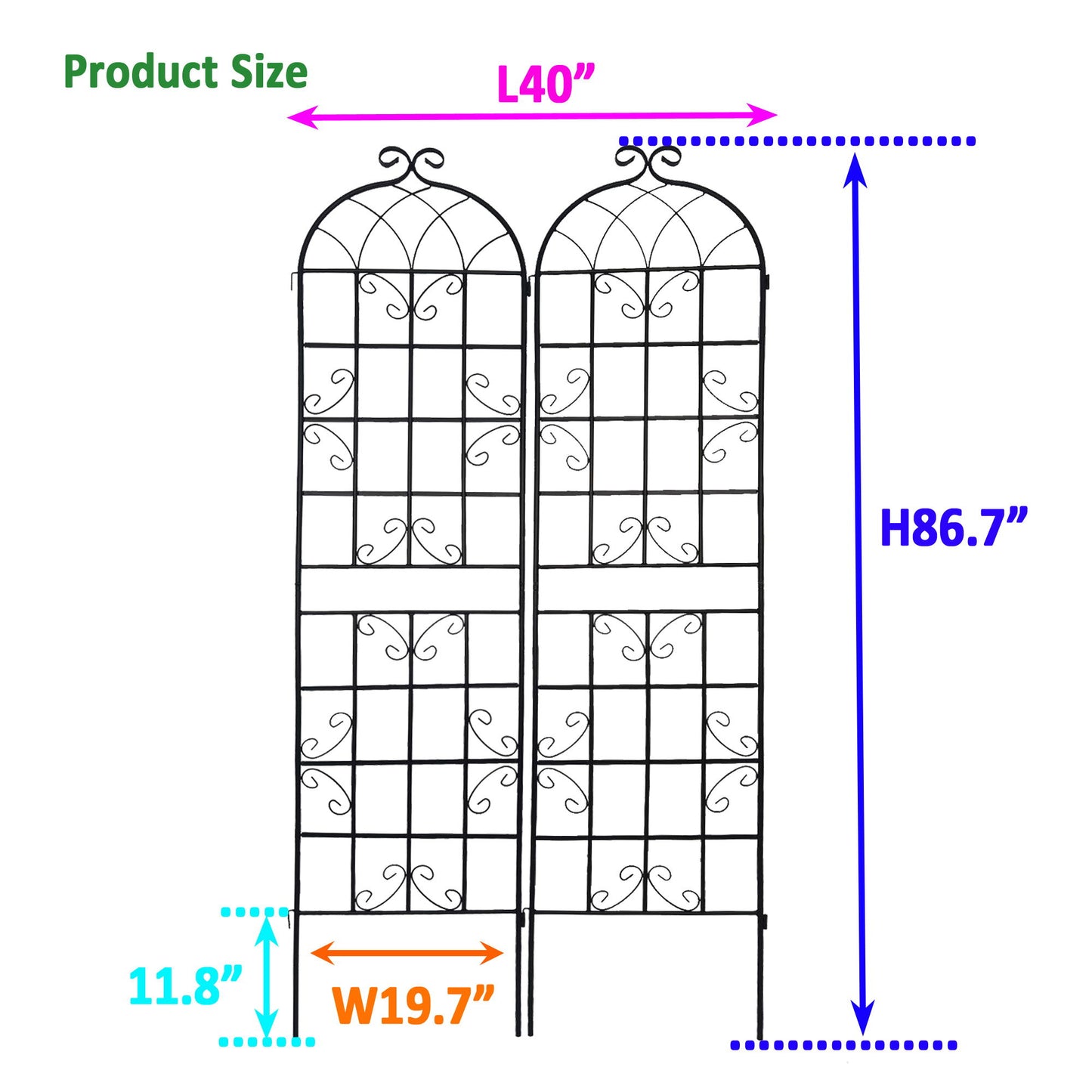 2 Pack Metal Garden Rustproof Trellis For Climbing Plants Outdoor Flower Support - Black