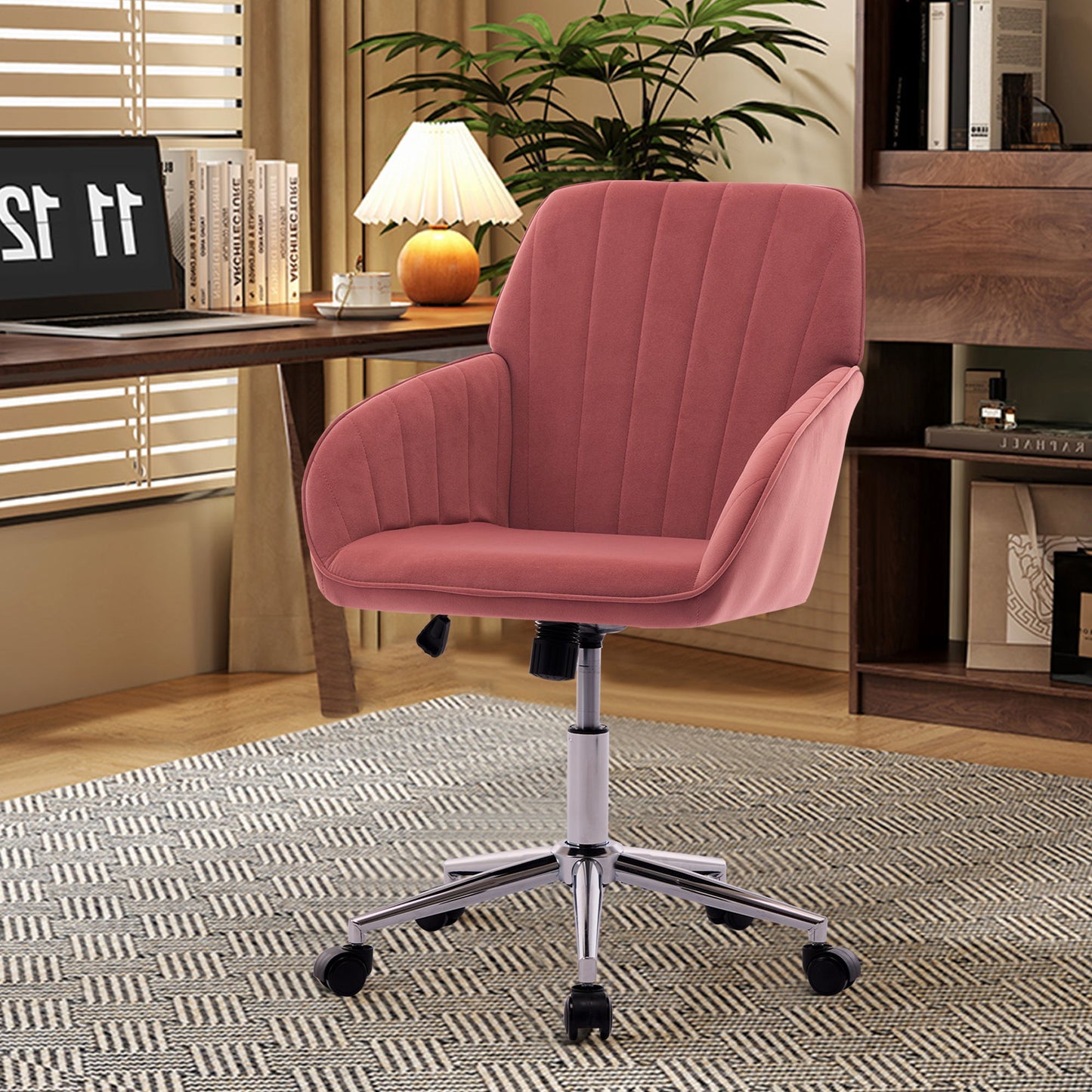 Adjustable Office Chair Ergonomic Swivel Chair - Rose Red