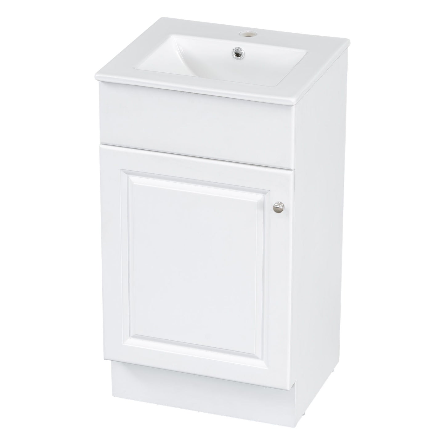 18" Bathroom Vanity With Sink, & Ceramic, Adjustable Shelf - White