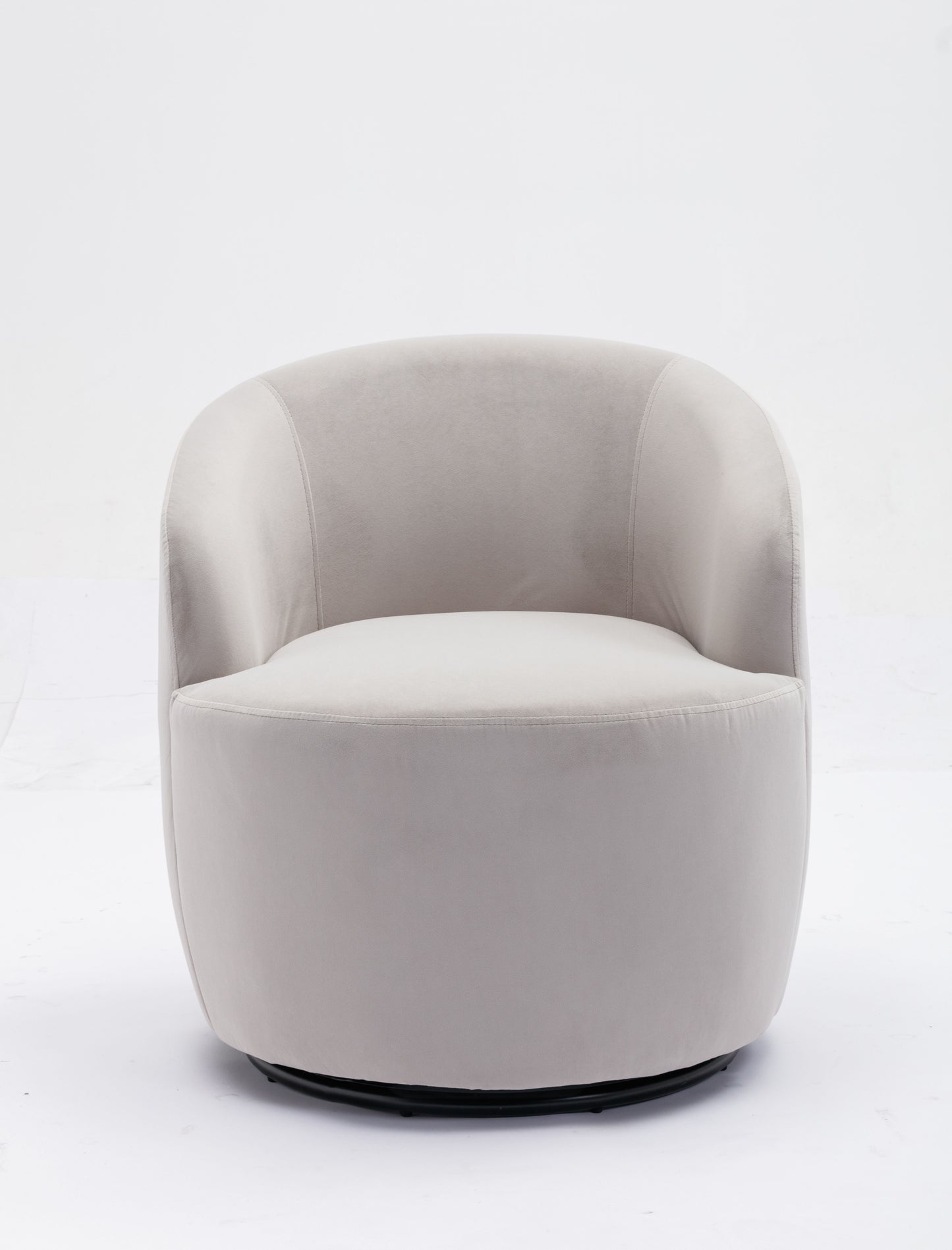 Velvet Fabric Swivel Accent Armchair Barrel Chair With Black Powder Coating Metal Ring - Gray