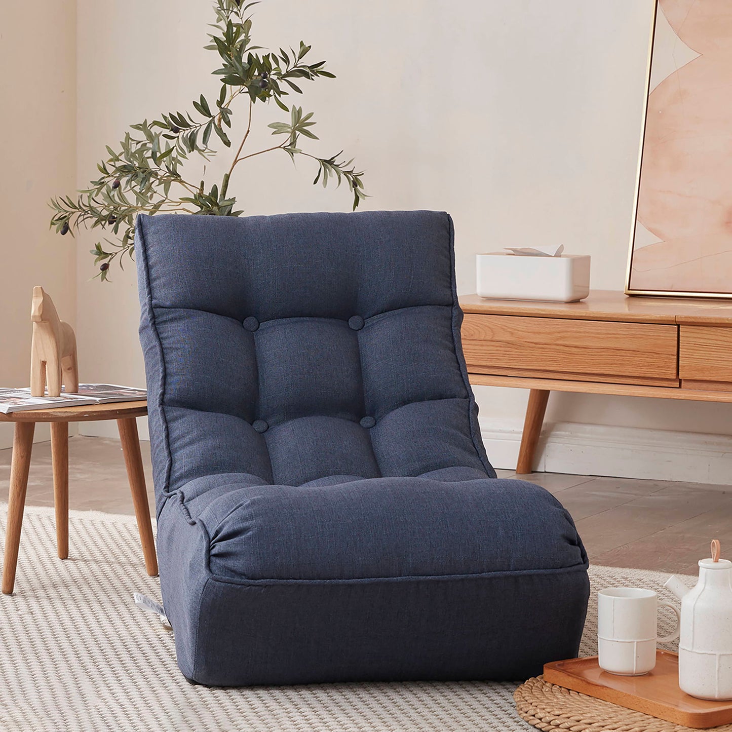 Single Sofa Reclining Japanese Chair Lazy Sofa Tatami Balcony Adjustable Chair - Navy