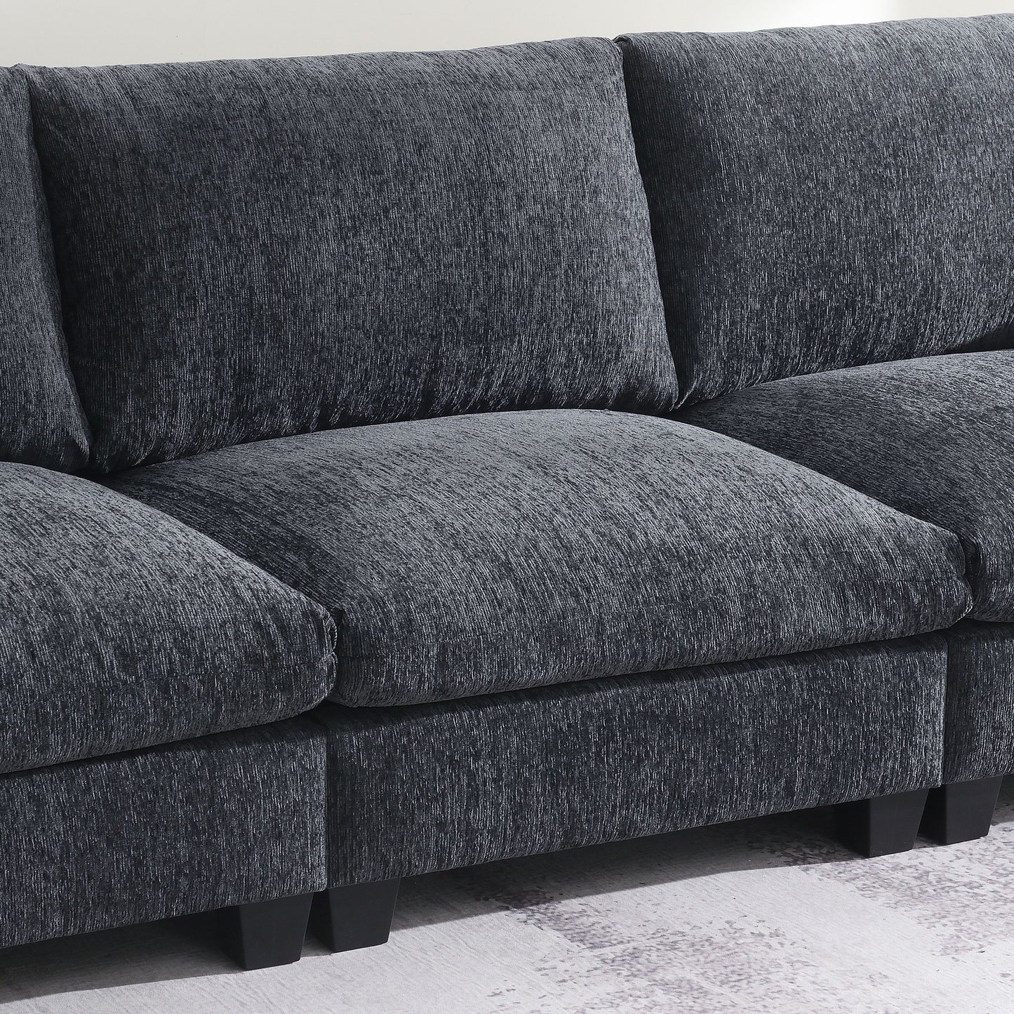 Sectional With Bluetooth Speaker Comfy Cloud Couch Set With Drop Down Table Cup Holders, USB Charger Storage Armrest Wide Seat Sofa - Dark Gray