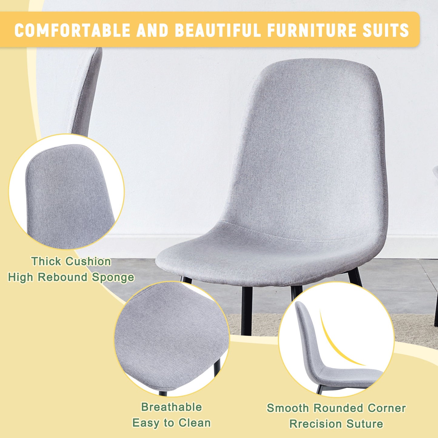 (Set of 4) Fabric Back And Metal Combined Spoon Chairs Perfectly Matching Minimalist And Scandinavian Style Homes - Gray / Black