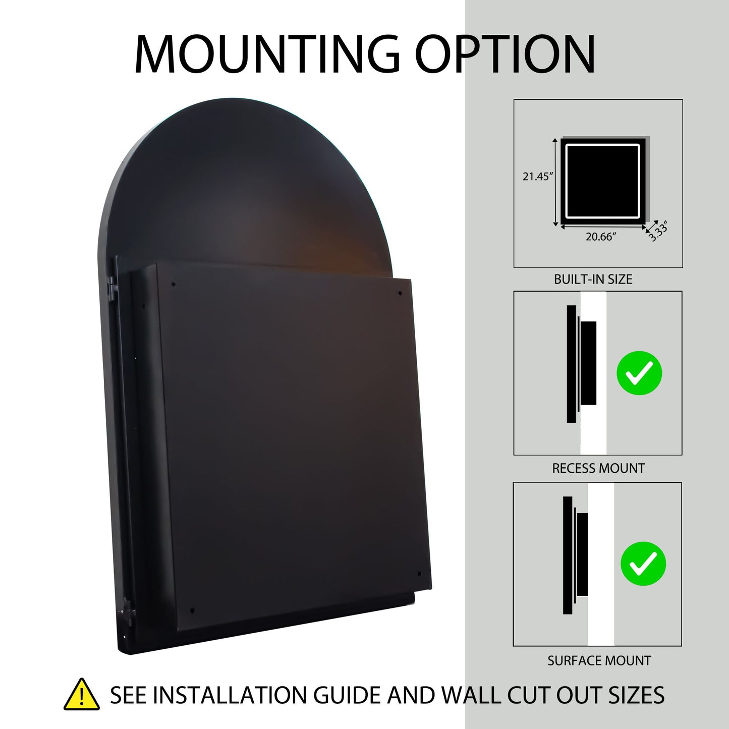 Arched Recessed Medicine Cabinet, Metal Framed Bathroom Wall Cabinet With Mirror And Adjustable Shelves, Wall Mirror With Storage For Bathroom - Matte Black