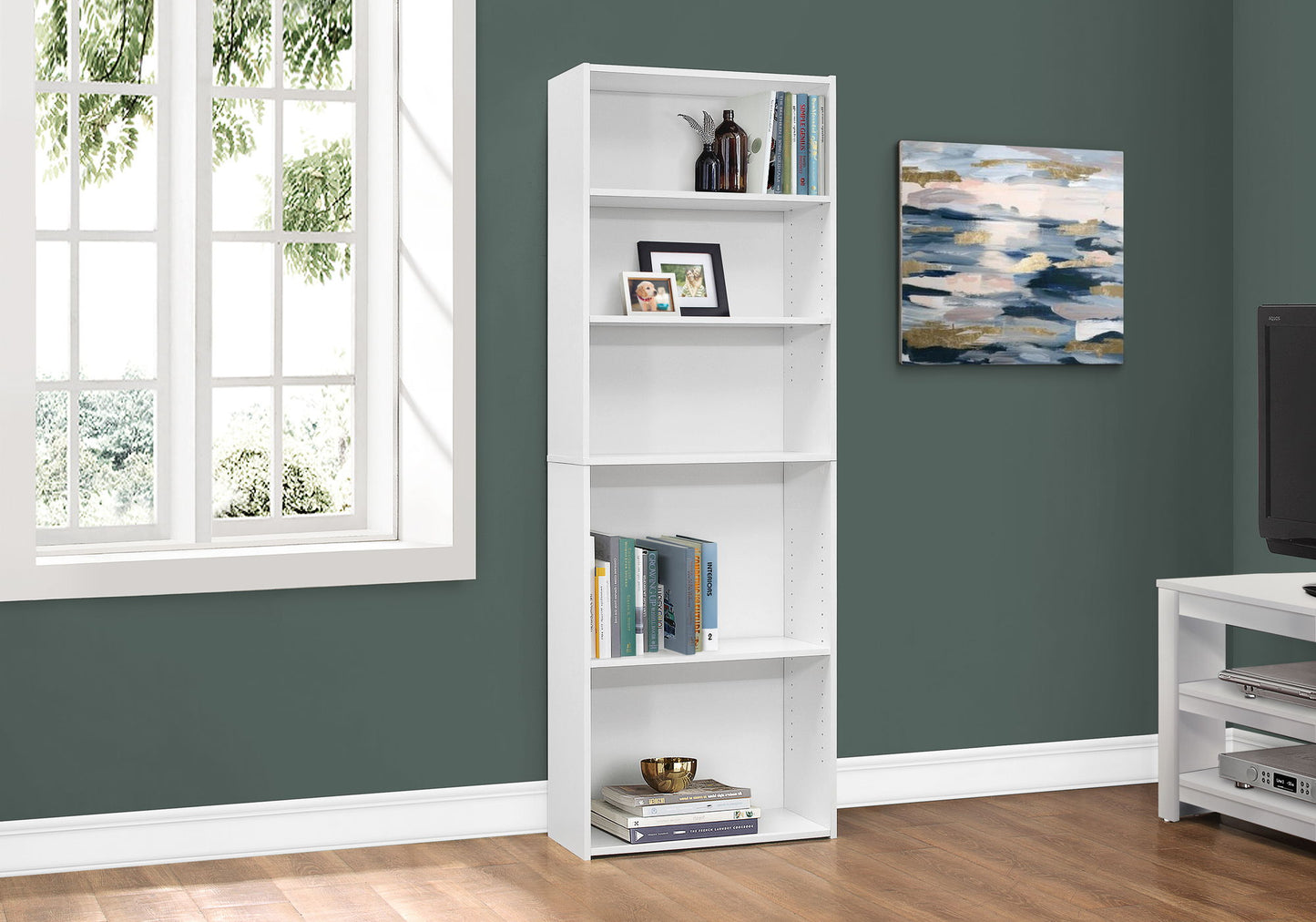 Bookshelf, Bookcase, 6 Tier, For Office, Transitional - White